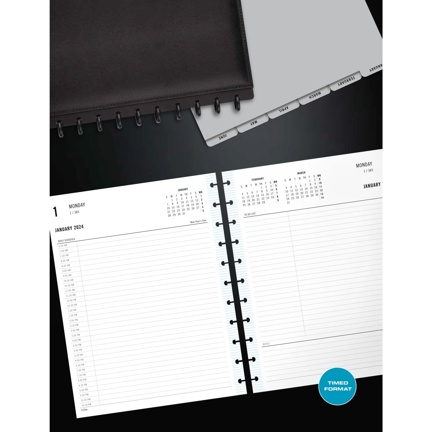 2024 TUL® Discbound Daily Planner Refill Pages, Half-Hourly Appointment Times, Letter Size, Fashion, January to December