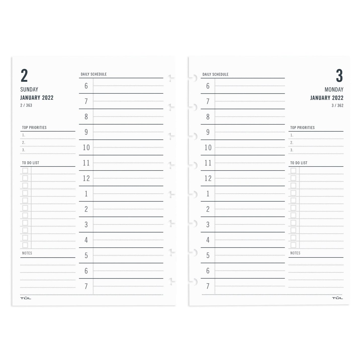 TUL® Discbound Daily Refill Pages, Junior Size, January To December 2022, TULJRFLR-1PG