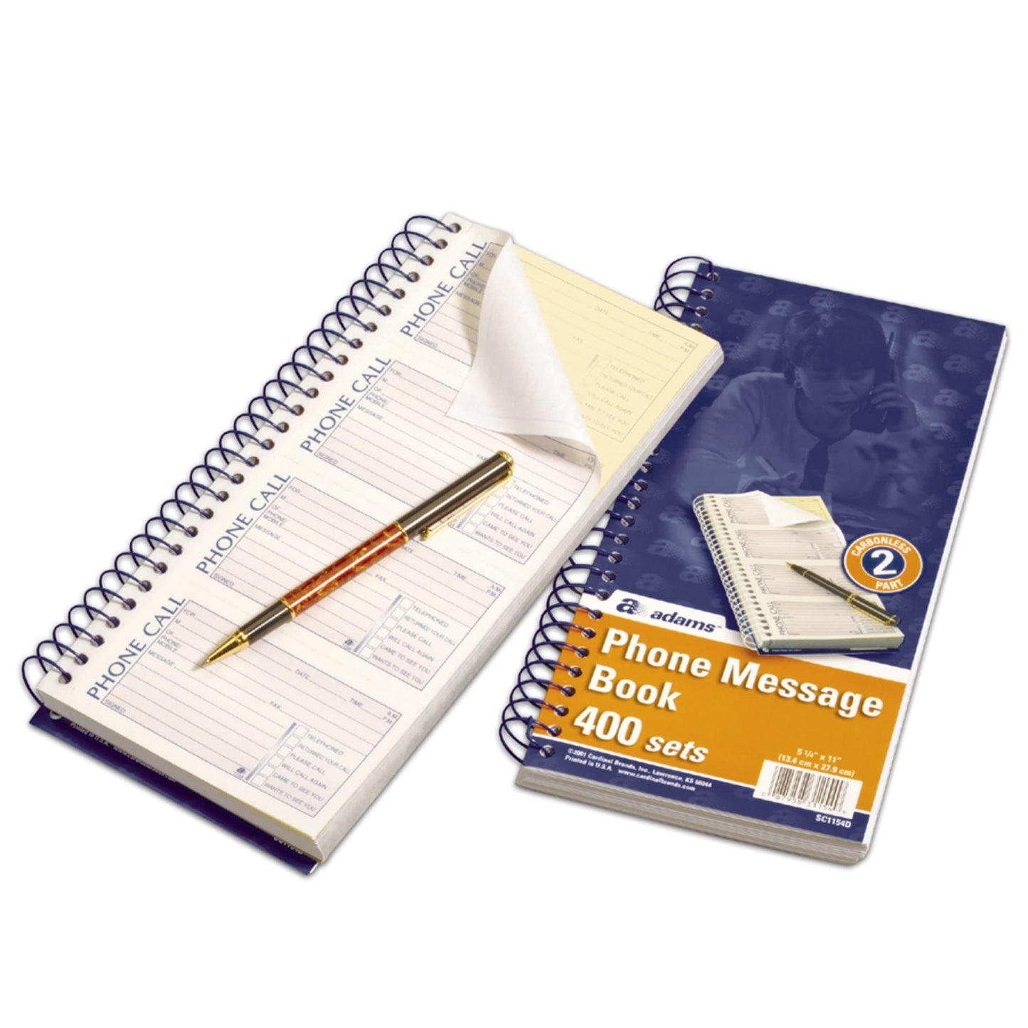 Adams Message Book/Phone Call, Carbonless Duplicate, 5.50 x 11 Inches, 400 Sets per Book (SC1154D), White/Canary (SC1154-5D)