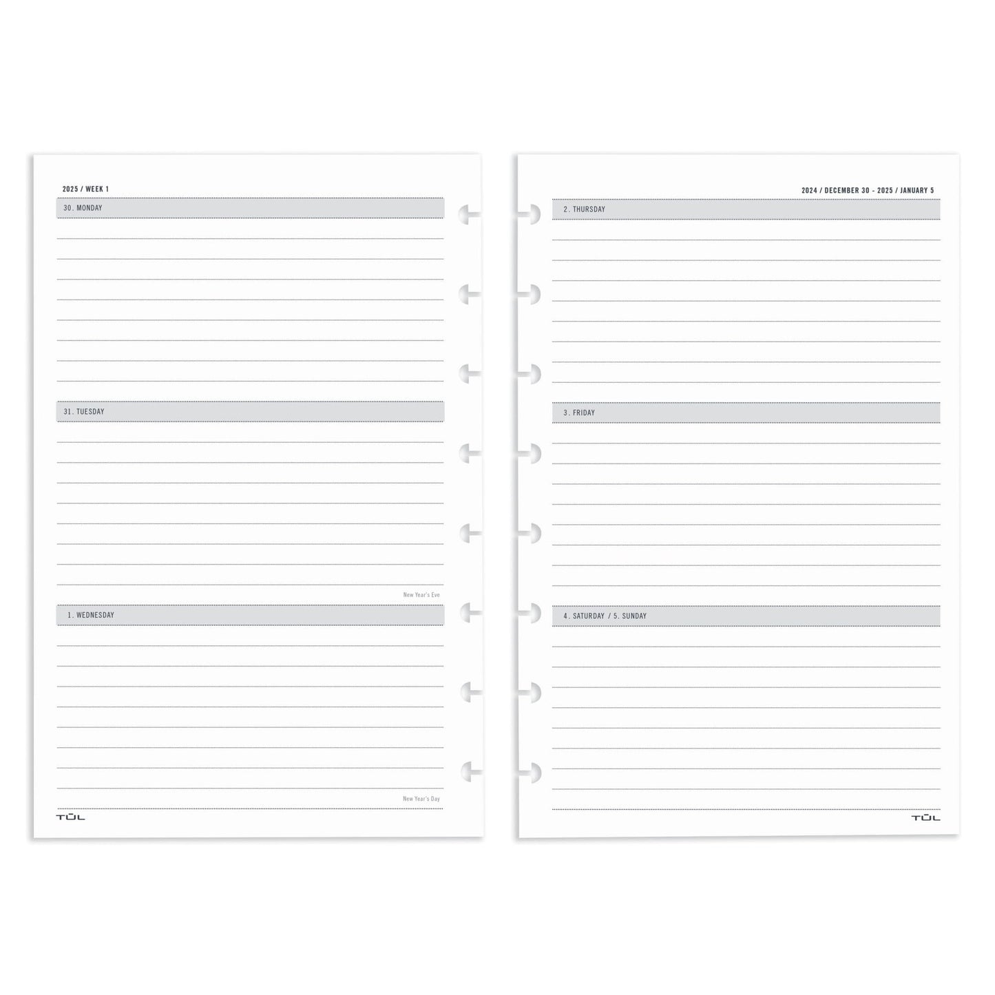 2025 TUL® Discbound Weekly/Monthly Planner Refill Pages, Junior Size, January To December