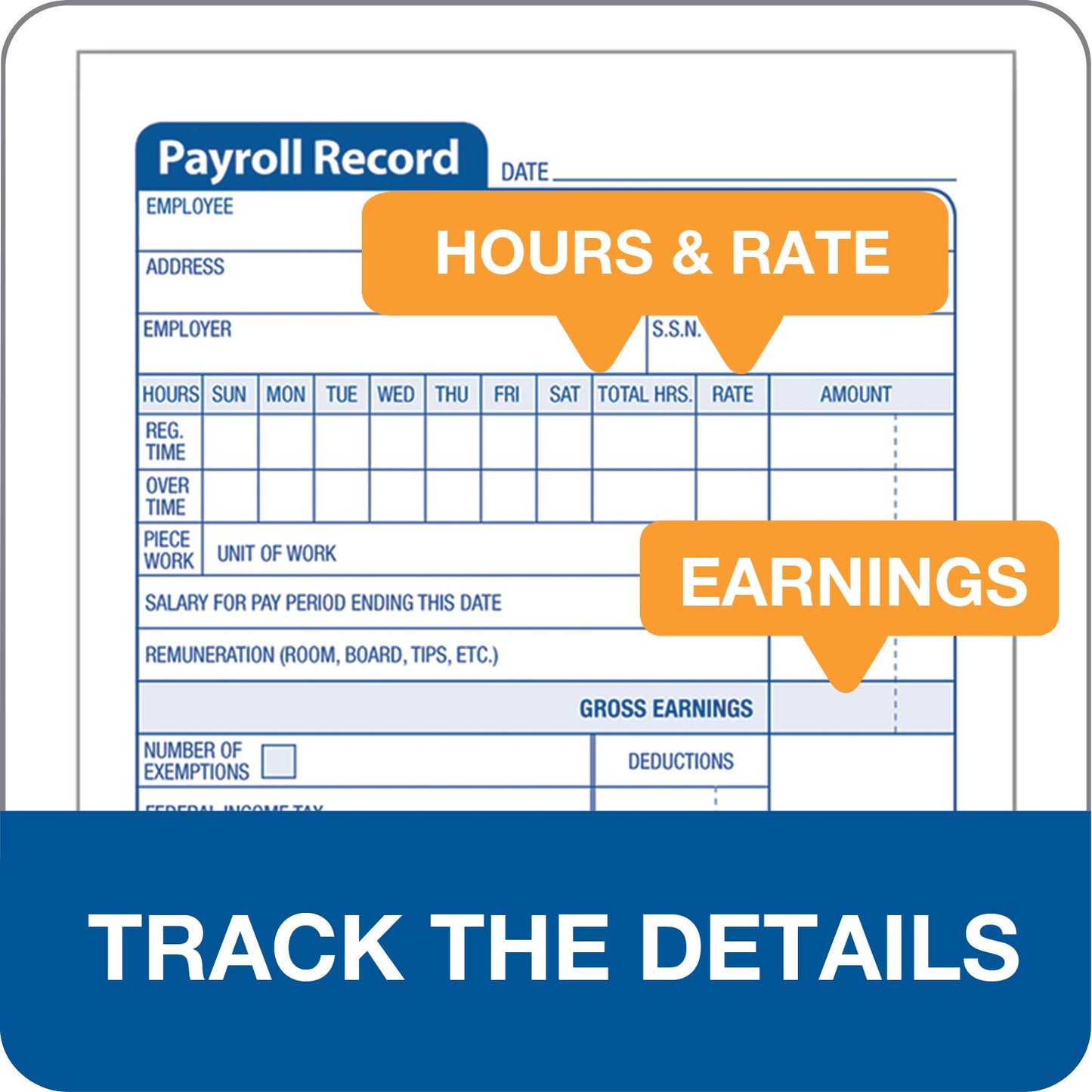 Adams Employee Payroll Record Book, 4.19 x 7.19 Inches, White and Canary, 2-Part, 55 Sets (D4743)