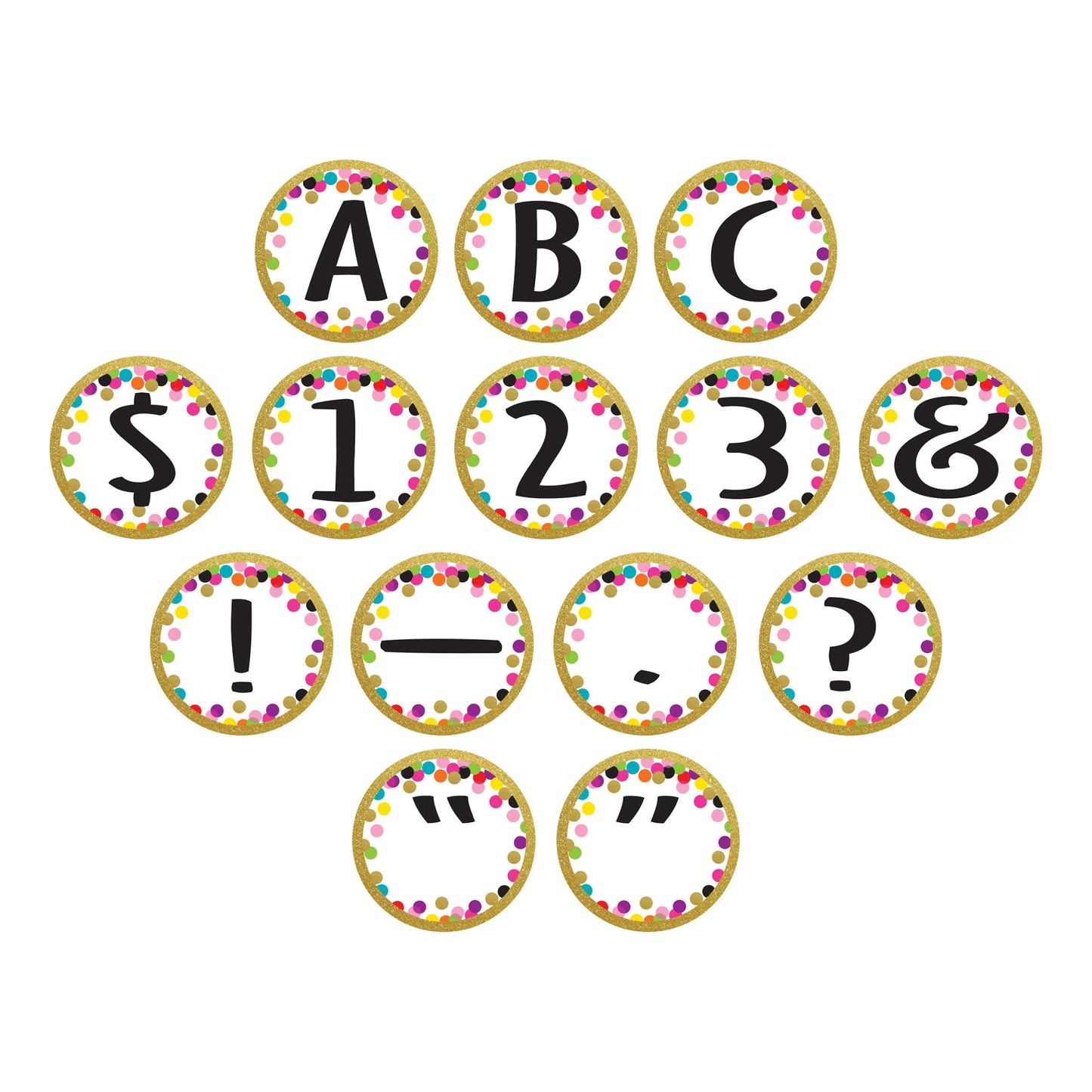 Teacher Created Resources Circle Letters Bulletin Board Accents, 3-1/2", Confetti, Pack of 216 Letters