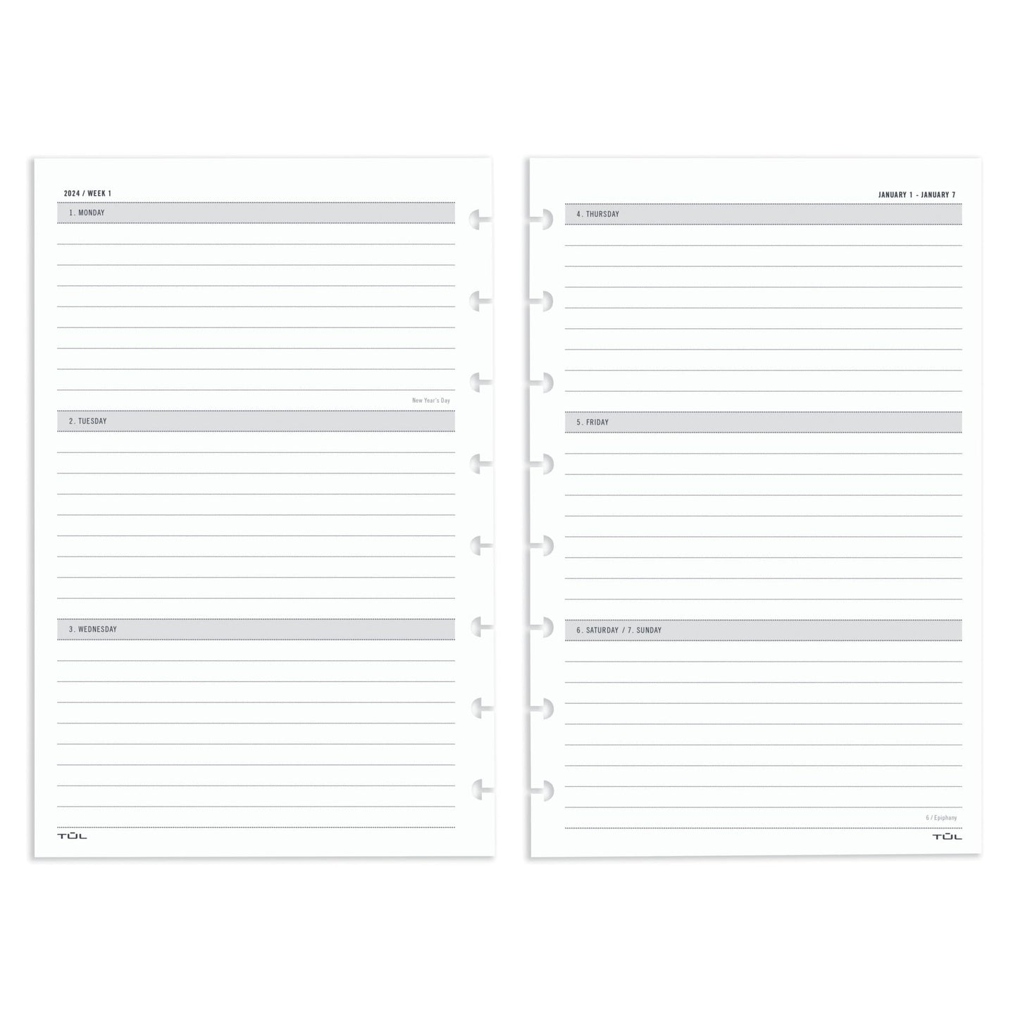 2024 TUL® Discbound Weekly/Monthly Planner Refill Pages, Junior Size