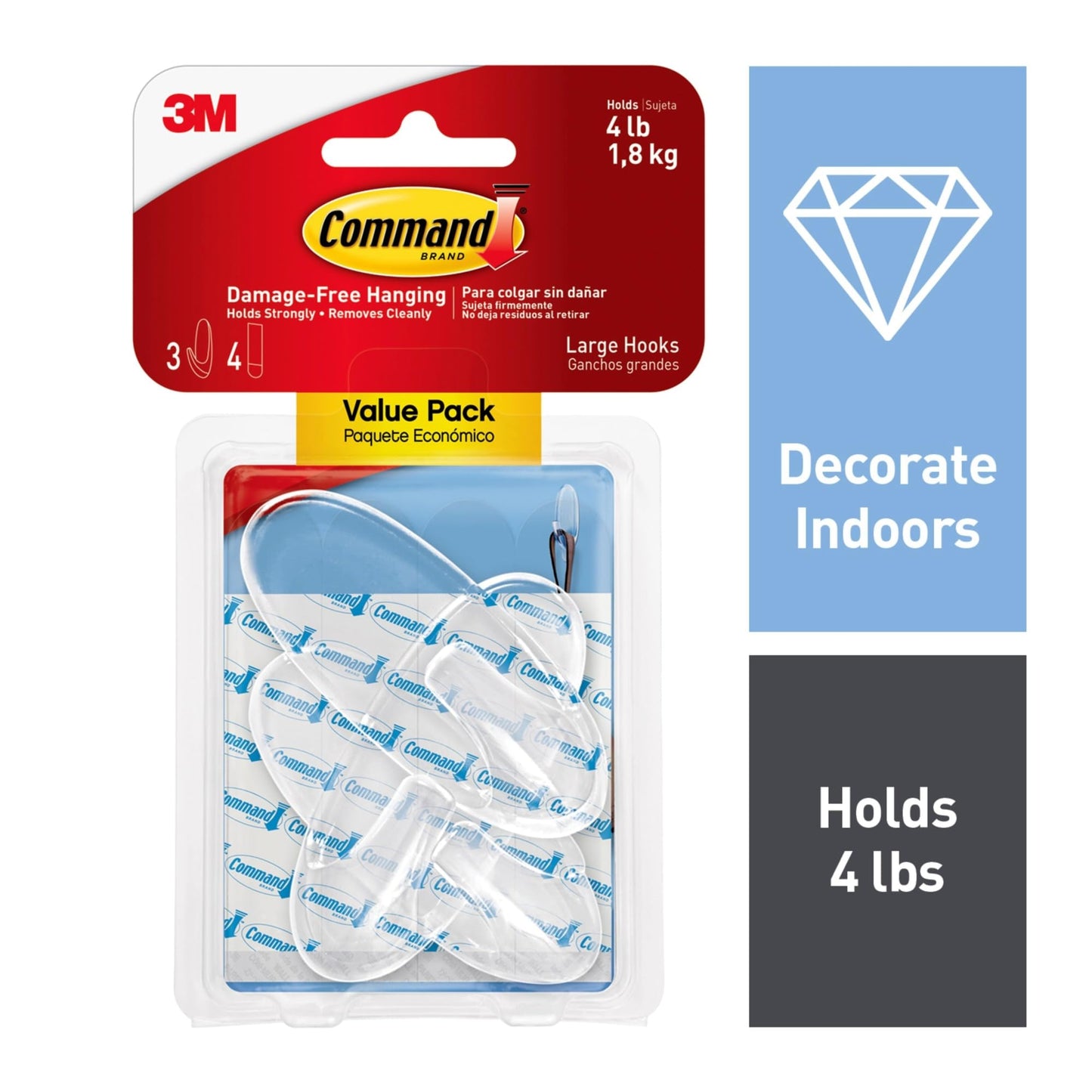 Command Large Clear Plastic Hooks Value Pack, 3-Hook, 3 Large Hooks