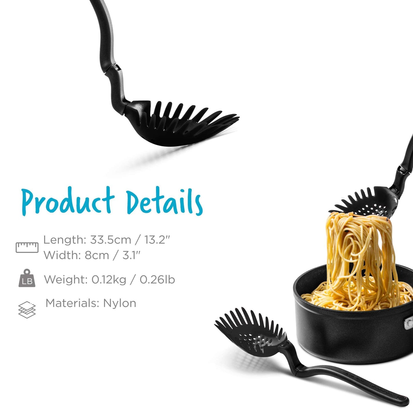Dreamfarm Holey Spadle | Non-Stick Cooking Spoon & Serving Ladle with Holes | Black