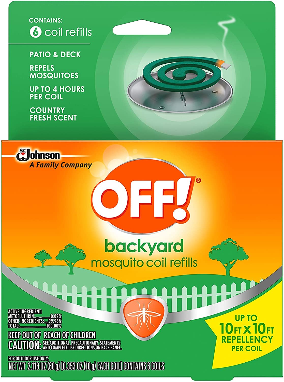 OFF! Backyard Mosquito Repellent Coil Refills, Perfect for Outdoor Patios Country Fresh Scent, 6 Count