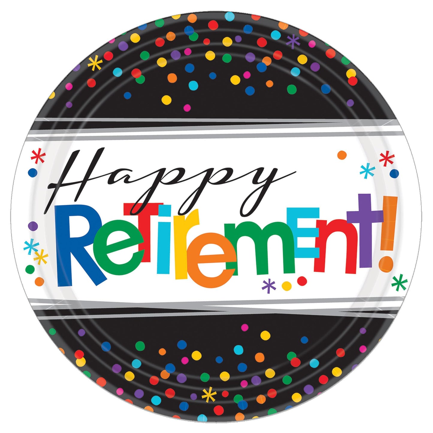 Amscan Happy Retirement Dinner Plates, 10-1/2", Multicolor, Pack Of 8 Plates