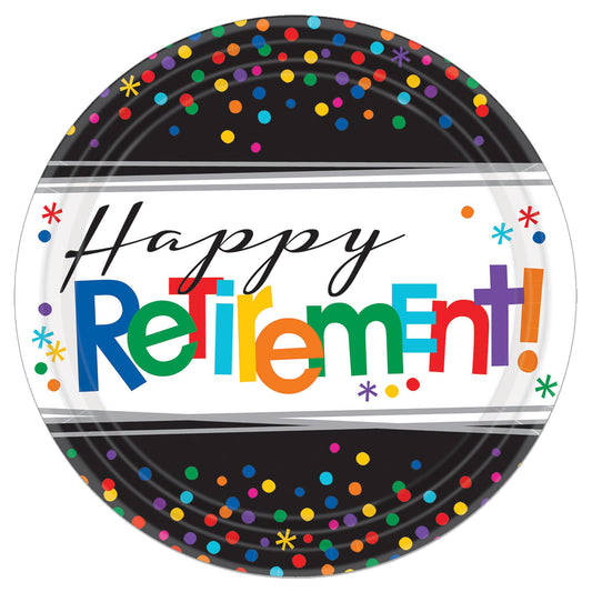 Amscan Happy Retirement Dinner Plates, 10-1/2", Multicolor, Pack Of 8 Plates