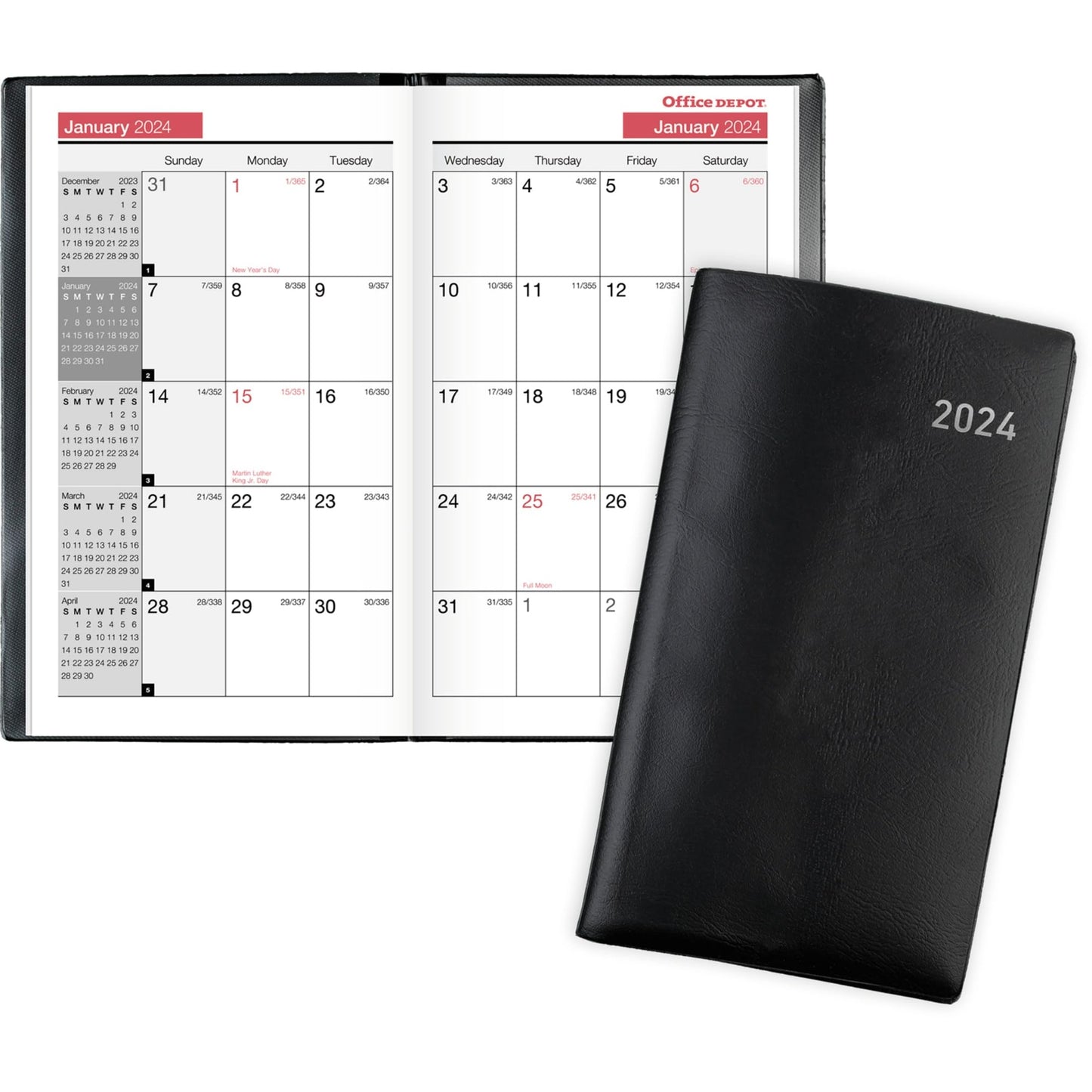 2024 Office Depot® Brand Monthly Planner, 3-1/2" x 6", Black, January to December 2024, OD710100