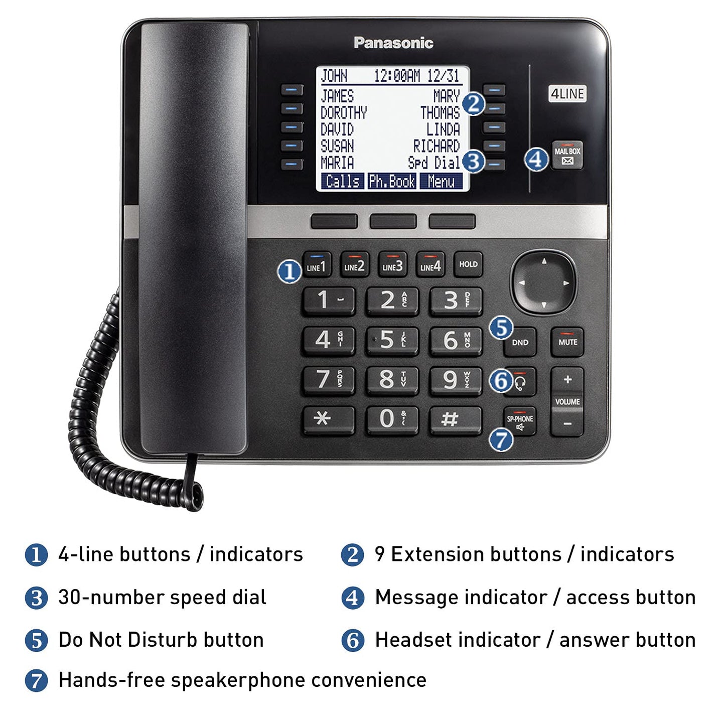 Panasonic Office Phone System, Corded Base Station with 4-Lines Expandable with Up to 10 Compatible Panasonic Business Phones Wirelessly - KX-TGW420B (Black)