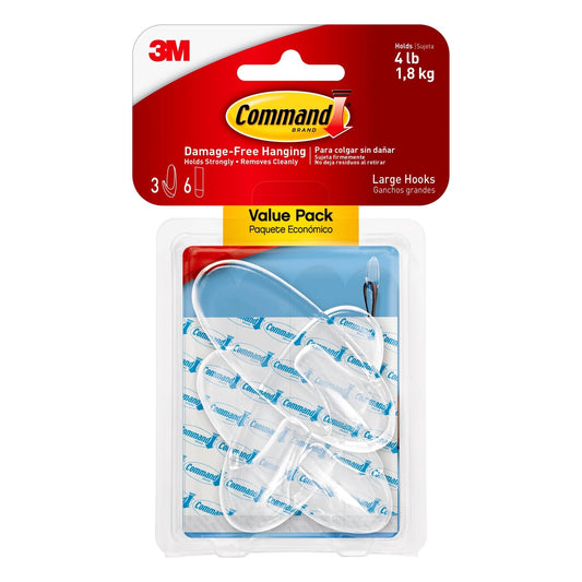 Command Large Clear Plastic Hooks Value Pack, 3-Hook, 3 Large Hooks