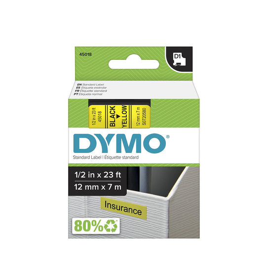 DYMO Standard D1 43610 Labeling Tape (Black Print on Clear Tape, 1/4'' W x 23' L, 1 Cartridge), DYMO Authentic