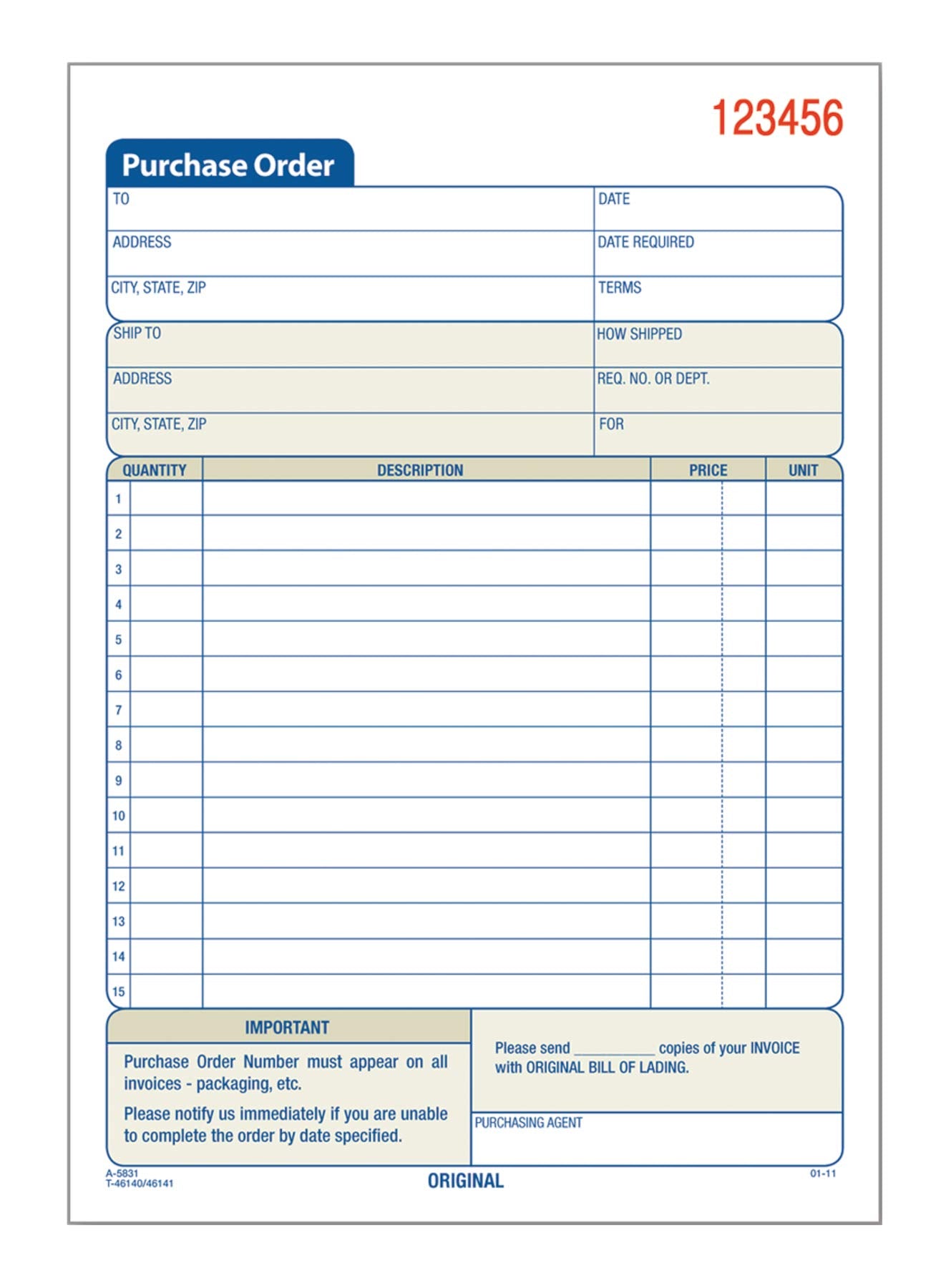 Adams Purchase Order Book, 2-Part Carbonless, White/Canary, 5-9/16 x 8-7/16 Inches, 50 Sets (DC5831)