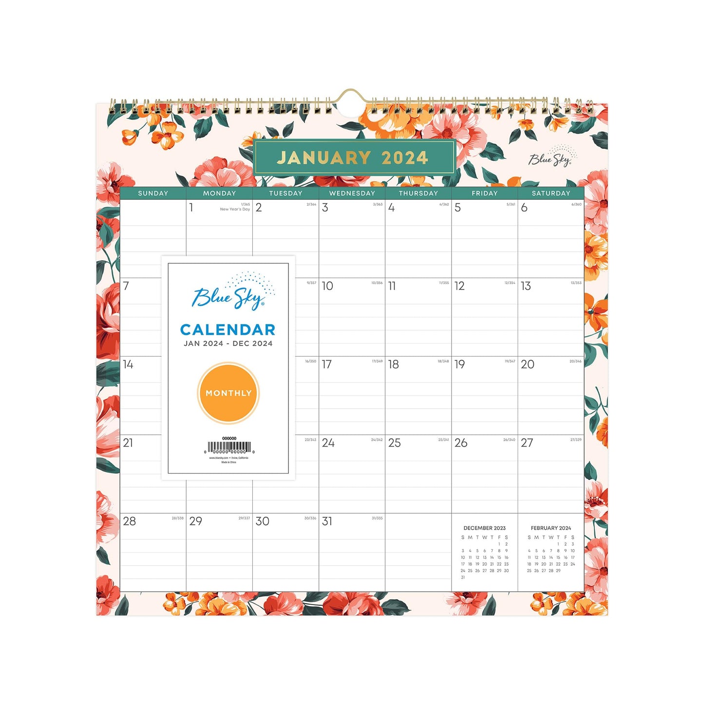 2024 Blue Sky� Monthly Wall Calendar, 12" x 12", Jessica, January To December