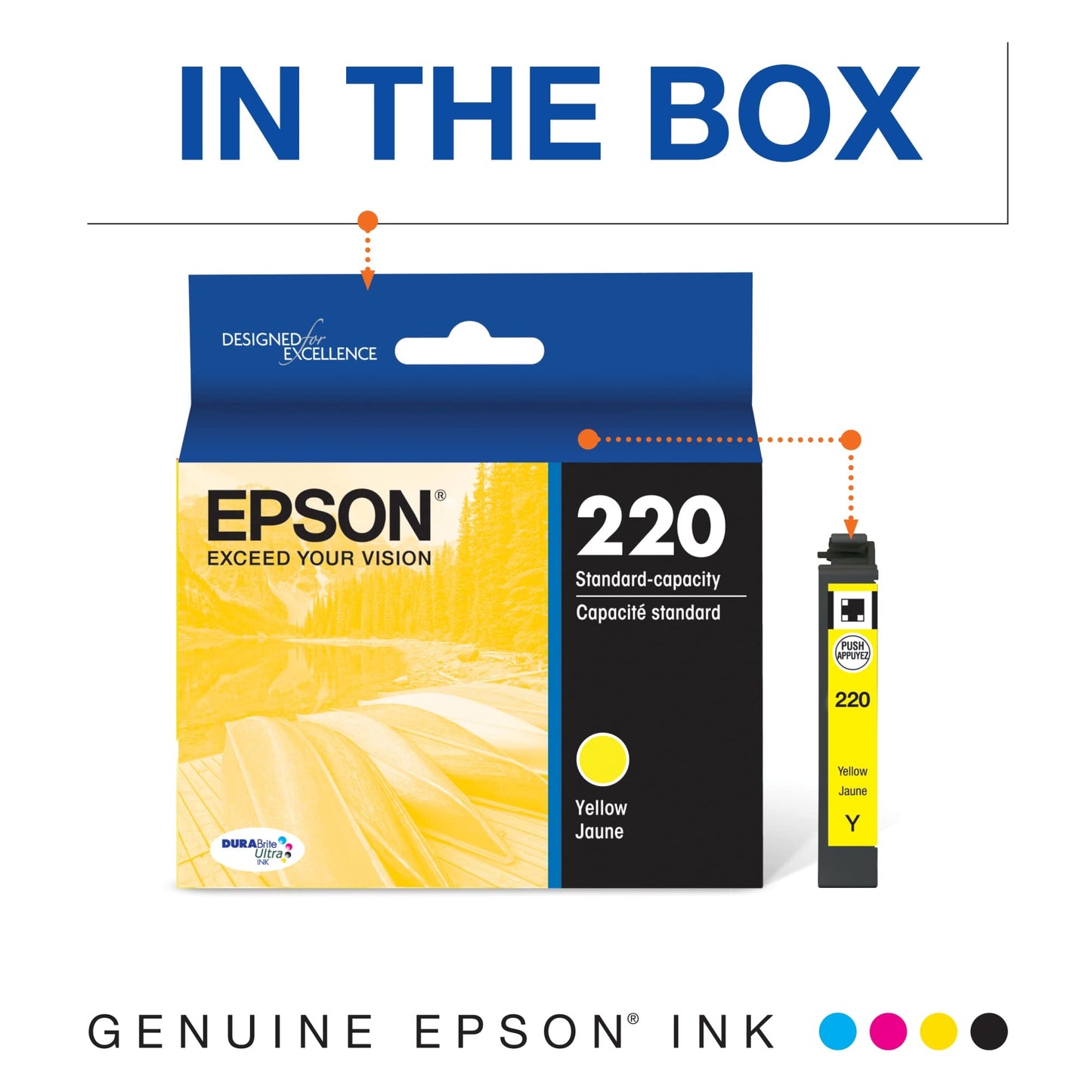 EPSON 220 DURABrite Ultra Ink Standard Capacity Yellow Cartridge (T220420-S) Works with WorkForce WF-2630, WF-2650, WF-2660, WF-2750, WF-2760, Expression XP-320, XP-420, XP-424