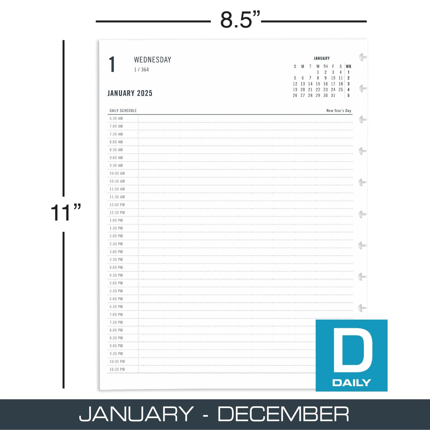 2025 TUL® Discbound Daily Planner Refill Pages, Letter Size, January To December