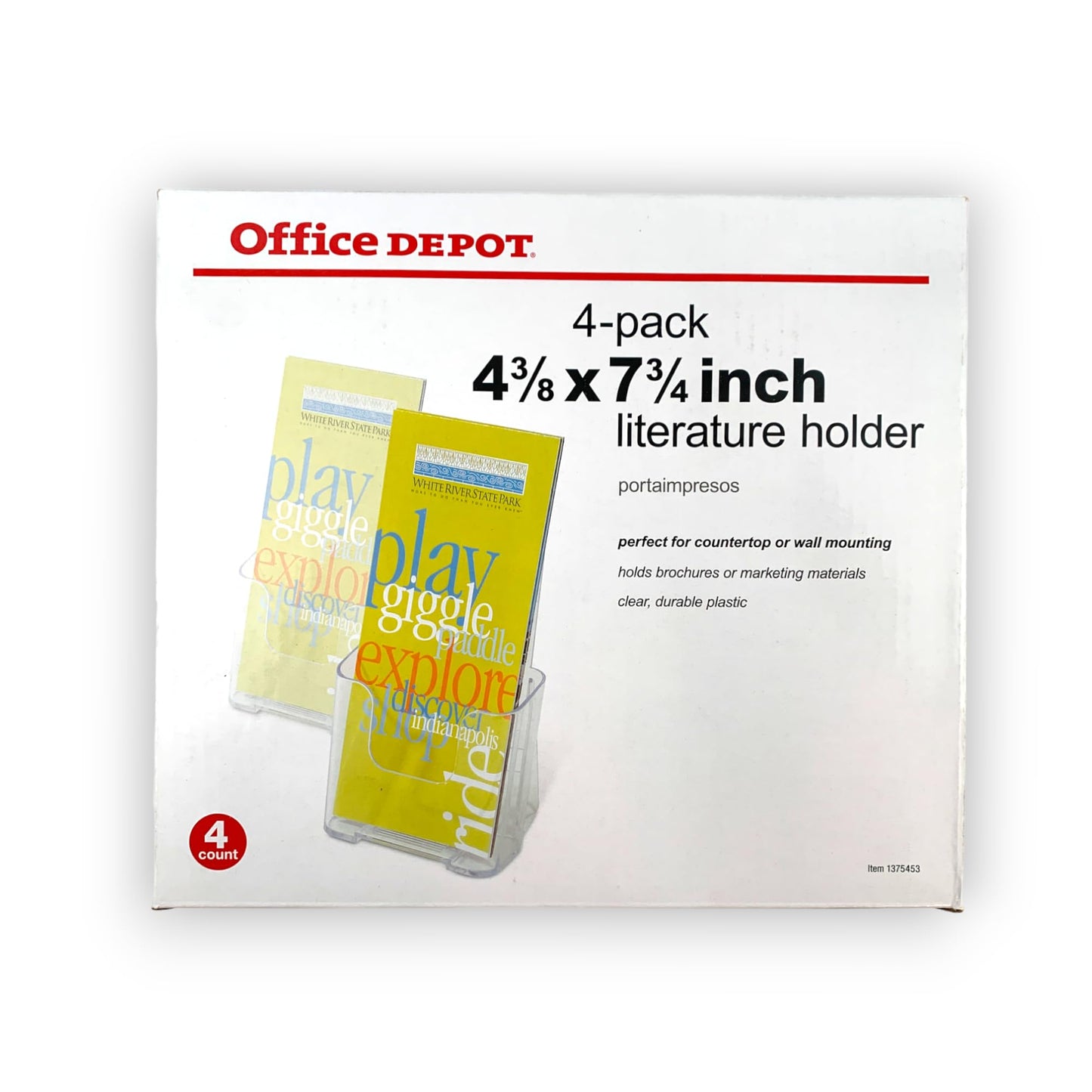 Office Depot Brand Literature and Leaflet Display Stand, Set of 4, Clear, Measures 4 2/3 by 7 3/4 Inches, Item 1375453