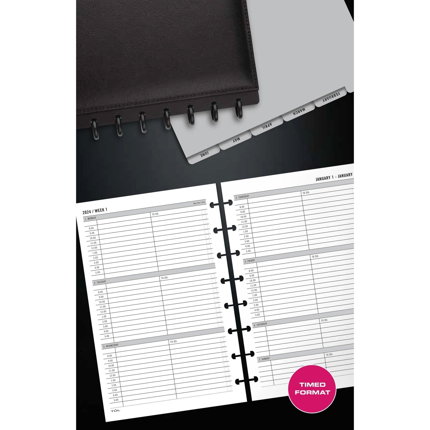 2024 TUL® Discbound Weekly Planner Refill Pages, Hourly Appointment Times, Junior Size, January To December