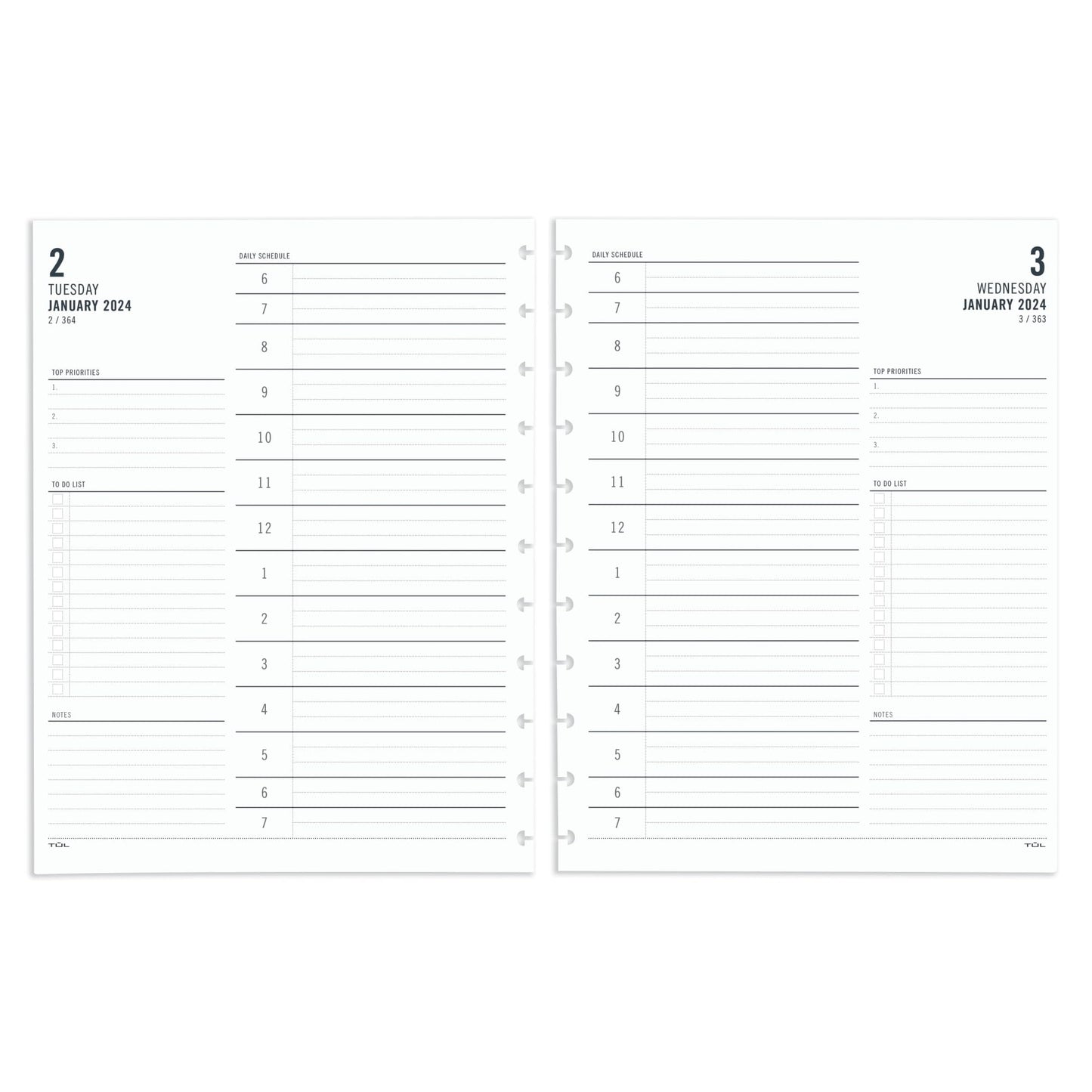 2024 TUL® Discbound Daily Planner Refill Pages, Hourly Appointment Times, Letter Size, January to December