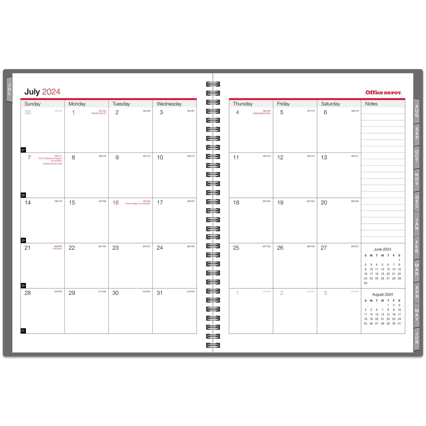 2024-2025 Office Depot® Brand Weekly/Monthly Academic Planner, 8-1/2" x 11", 30% Recycled, Gray, July 2024 to June 2025