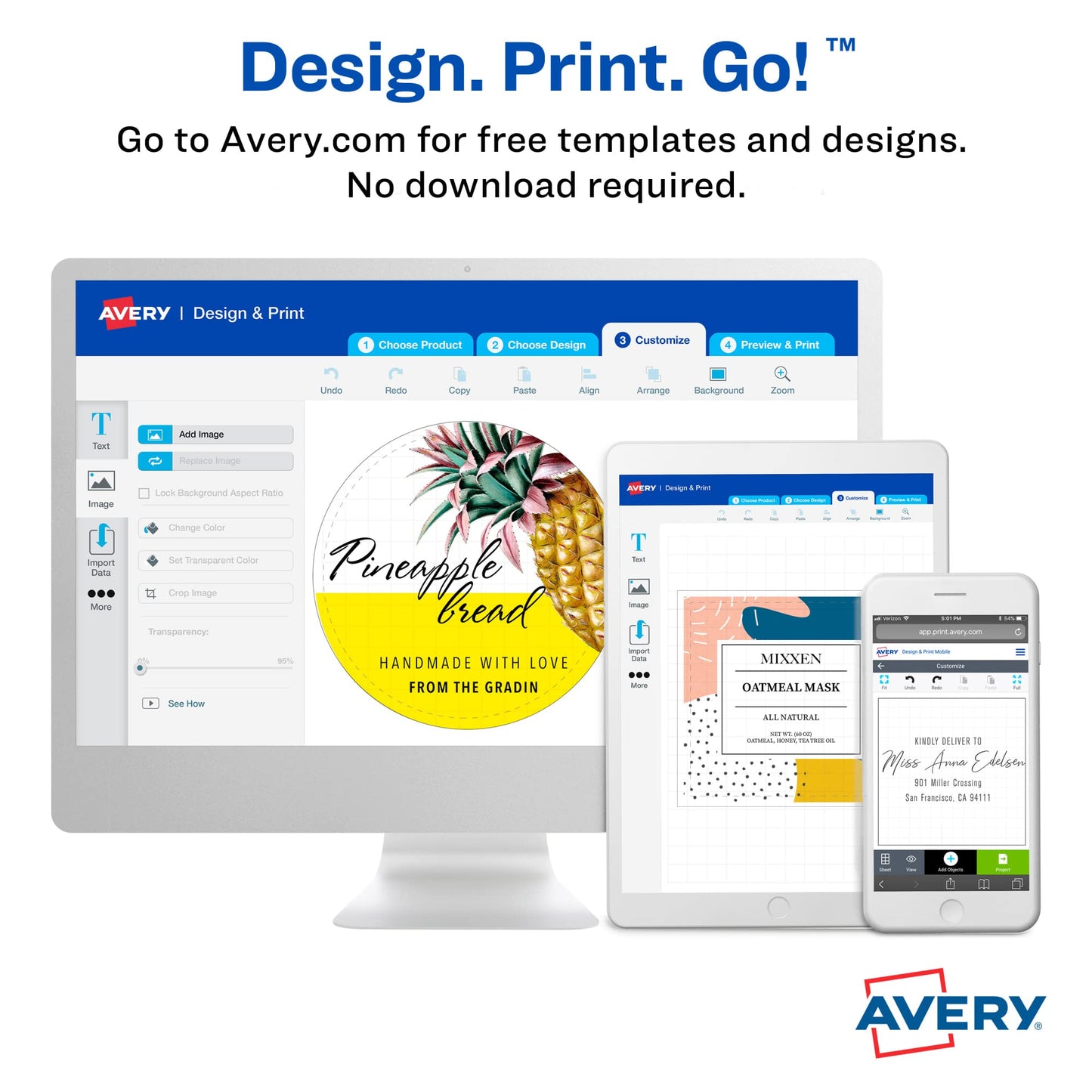 Avery® Easy Peel® Print-To-The-Edge Permanent Inkjet/Laser Oval Labels, 22804, 1 1/2" x 2 1/2", Glossy White, Pack Of 180