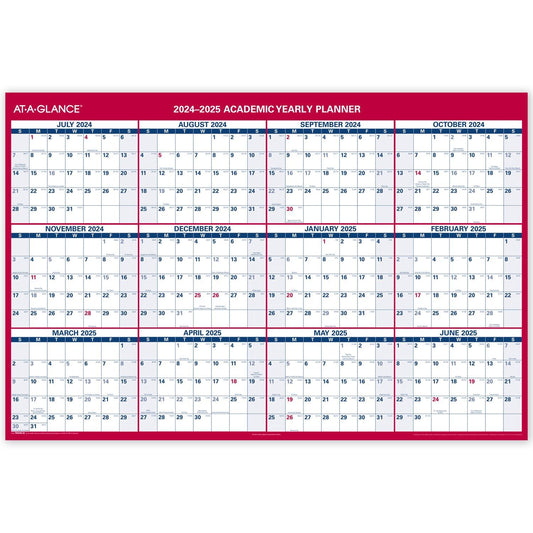 AT-A-GLANCE 2024-2025 Erasable Calendar, Dry Erase Wall Planner, 48" x 32", Extra Large, Academic & Regular Year, Double Sided, Horizontal (PM326S2825)
