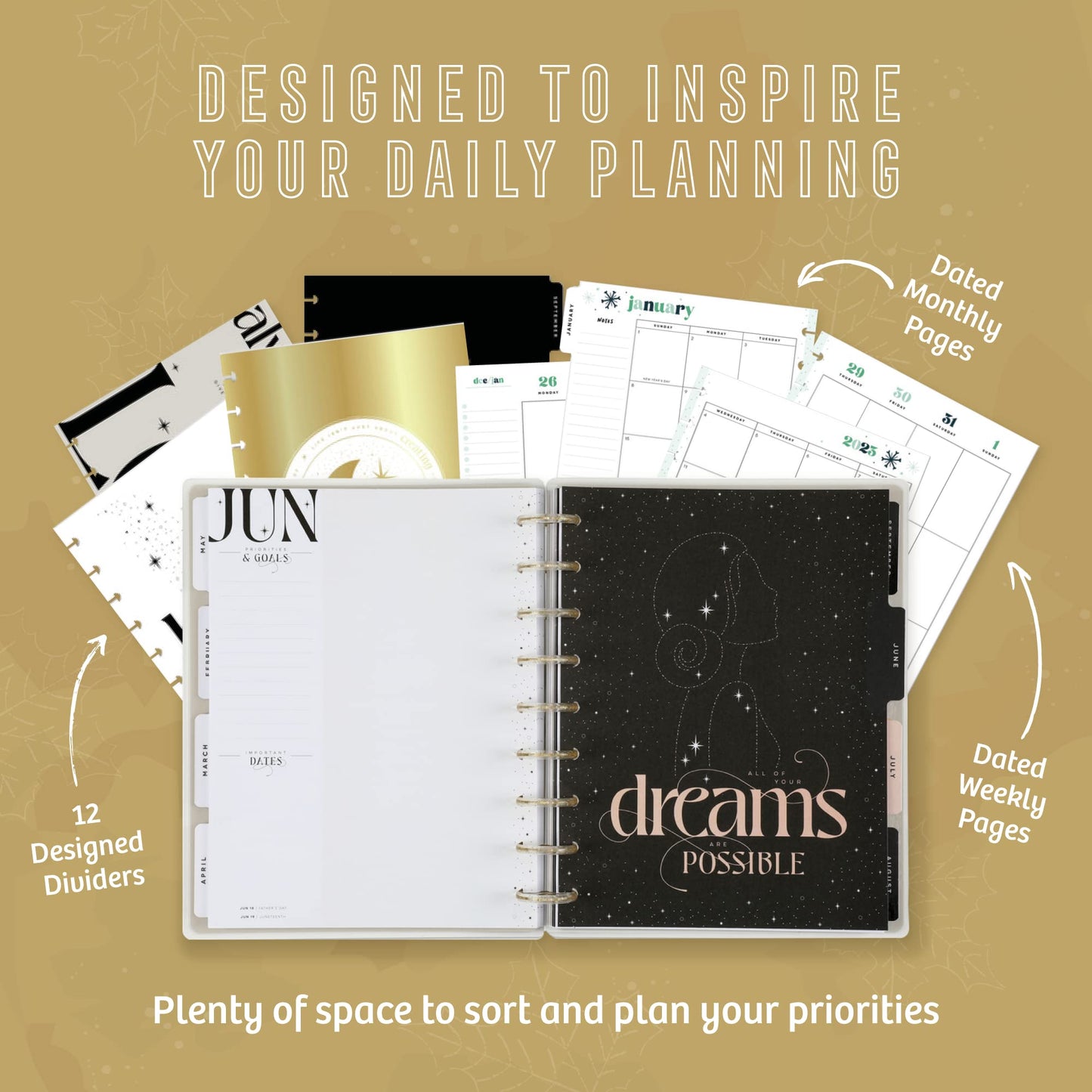 Happy Planner 2023 Daily Planner and Calendar, 12-Month Daily, Weekly, and Monthly Planner, Jan. 2023�Dec. 2023, Monthly Layout, Celestial Theme, Classic Size, 7 Inches by 9 1/4 Inches