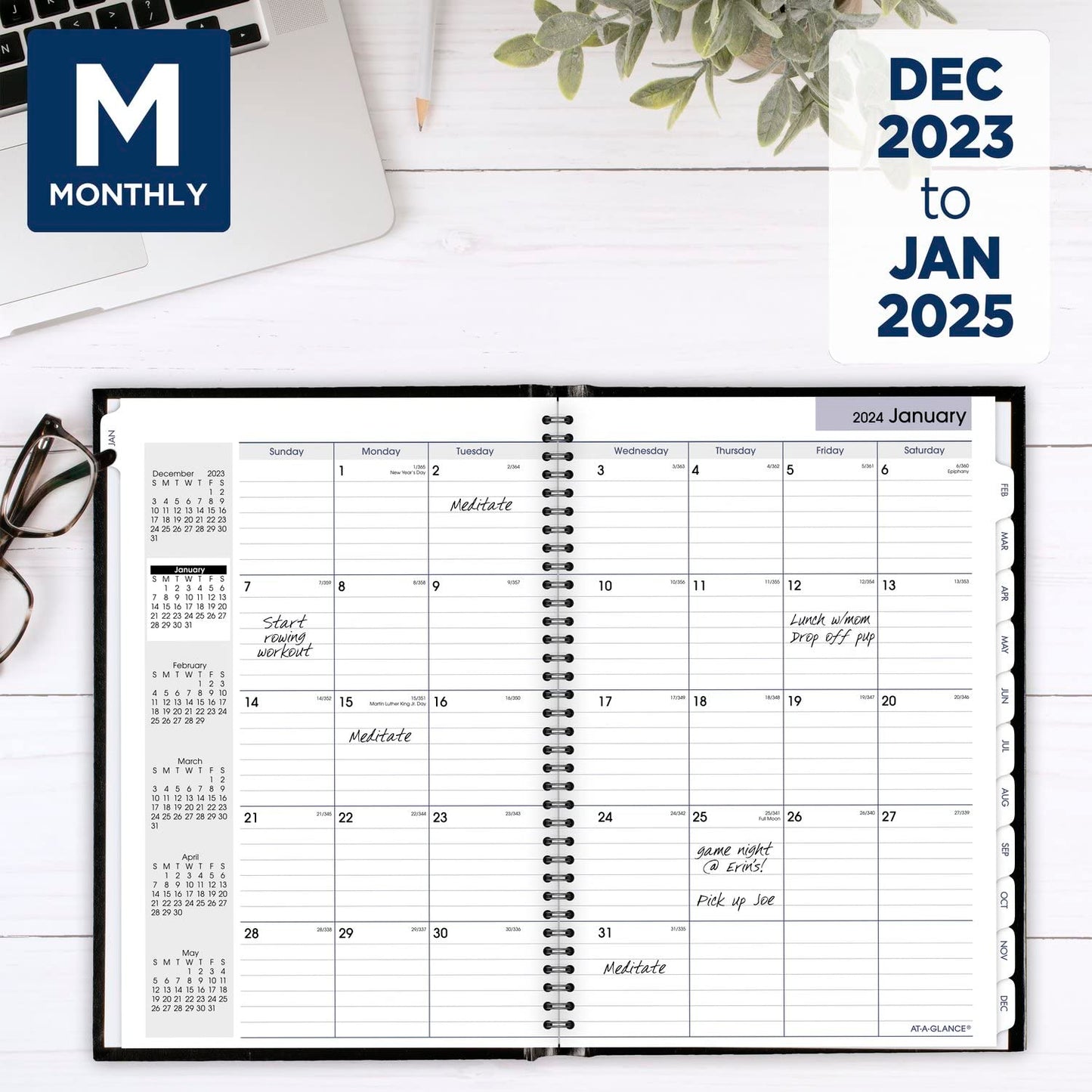 AT-A-GLANCE 2024 Monthly Planner, DayMinder, 8" x 11-3/4", Large, Monthly Tabs, Hardcover, Black (G470H0024)