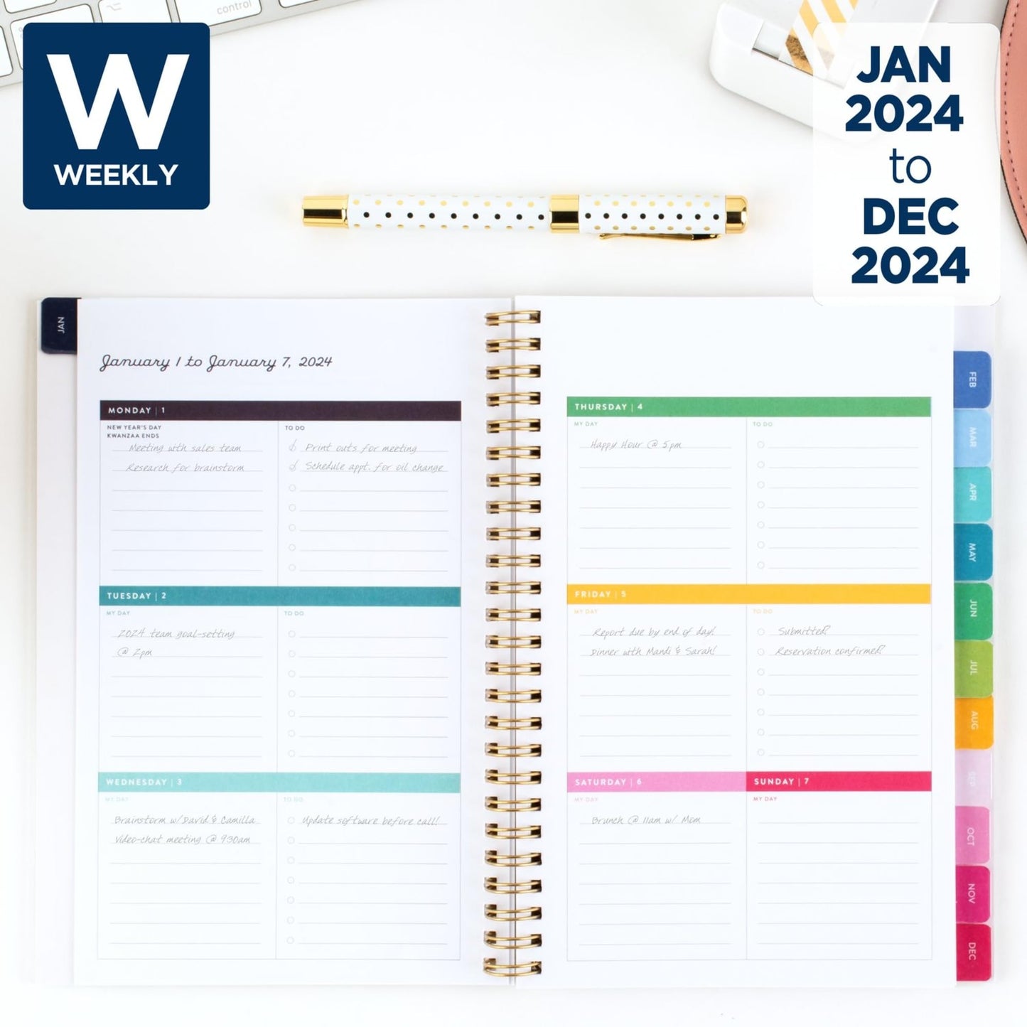 2024 Simplified by Emily Ley for AT-A-GLANCE® Weekly/Monthly Planner, 5-1/2" x 8-1/2", Cream Blossoms, January to December 2024, EL19-200