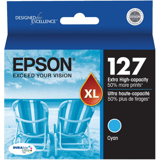 EPSON 127 DURABrite Ultra Ink Cyan Cartridge For NX-530, NX-625, WF-3520, WF-3530,WF-3540,WF-545, WF-60, WF-630, WF-633, WF-635, WF-645, WF-7010, WF-7510, WF-7520, WF-840, WF-845(Packaging May Vary)