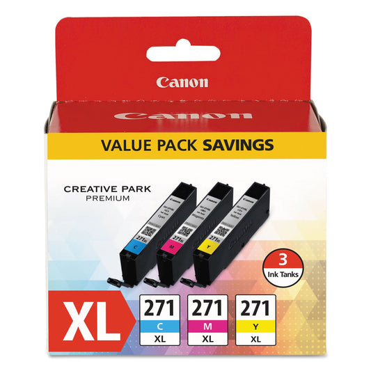 Canon 0337C005 (CLI-271XL) High-Yield Ink Cartridges, Cyan/Magenta/Yellow, in Retail Packaging