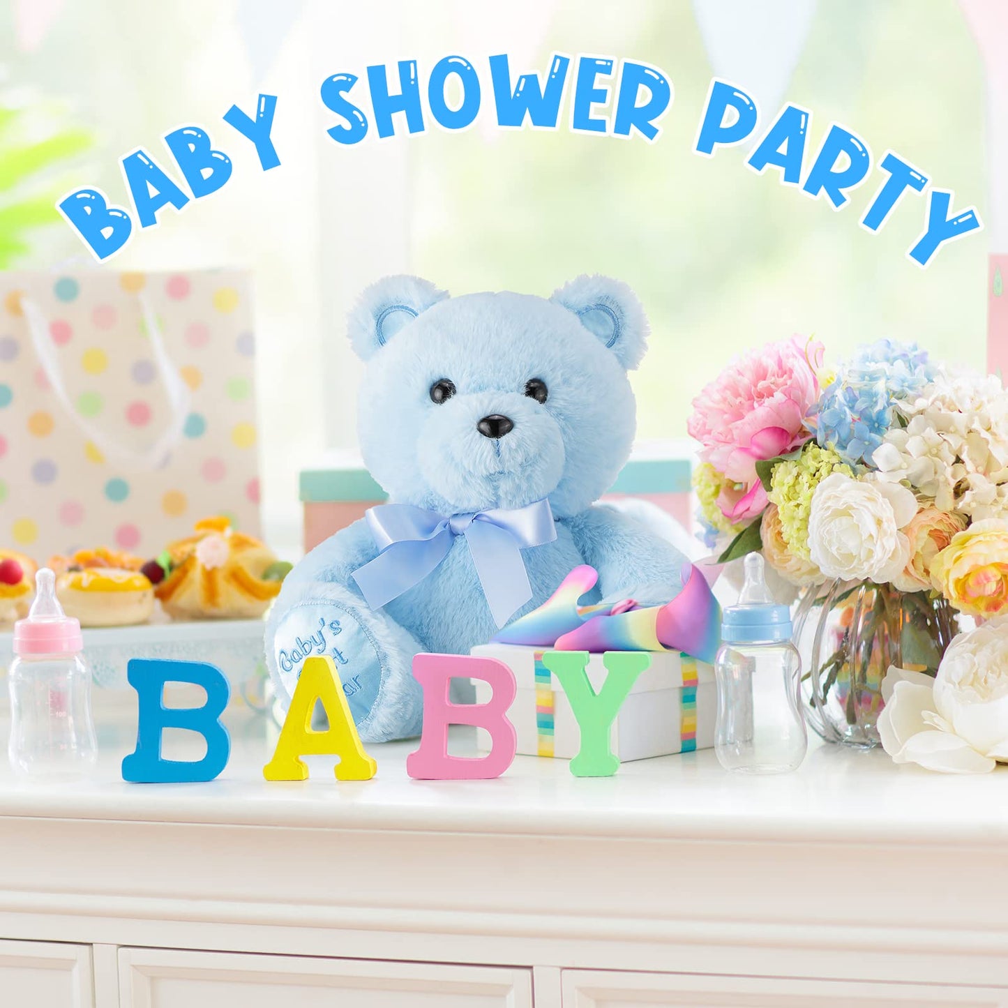Chalyna 10 Inch Bear Stuffed Animal First Bear Baby Shower Bear Plush Toy for Christmas Party Gift Wedding Birthday(Blue)