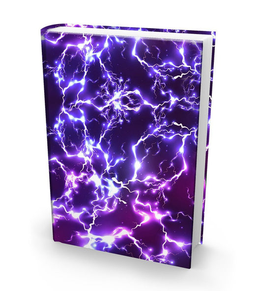 Book Sox Stretchable Book Cover: Jumbo Purple Lightning. Fits Most Hardcover Textbooks up to 9 x 11. Adhesive-Free, Nylon Fabric School Book Protector. Easy to Put On. Washable & Reusable Jacket.