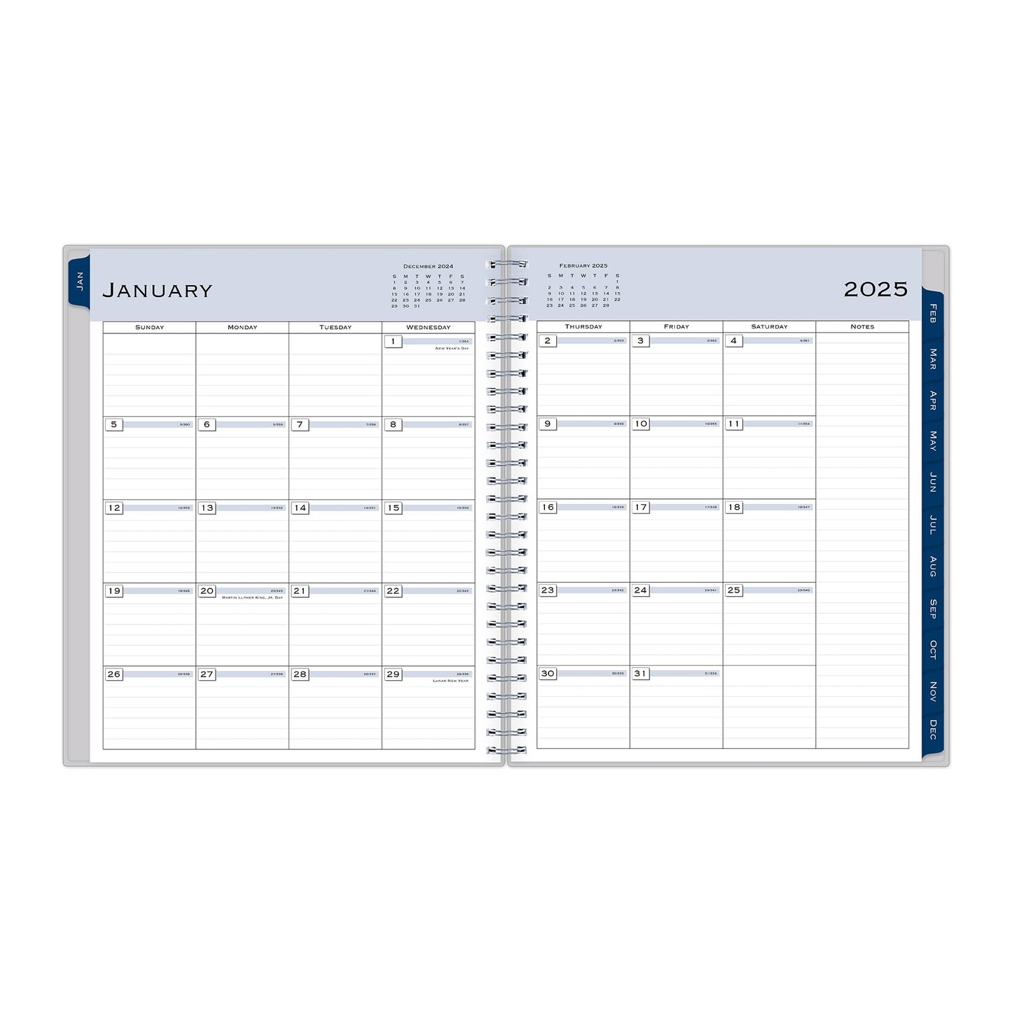 2025 Blue Sky Monthly Planning Calendar, 8" x 10", Passages/Solid Gray, January to December