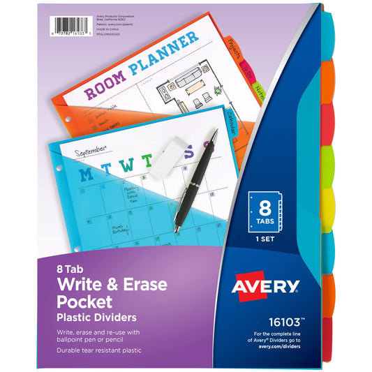 Avery Write & Erase Durable Plastic Dividers with Pockets