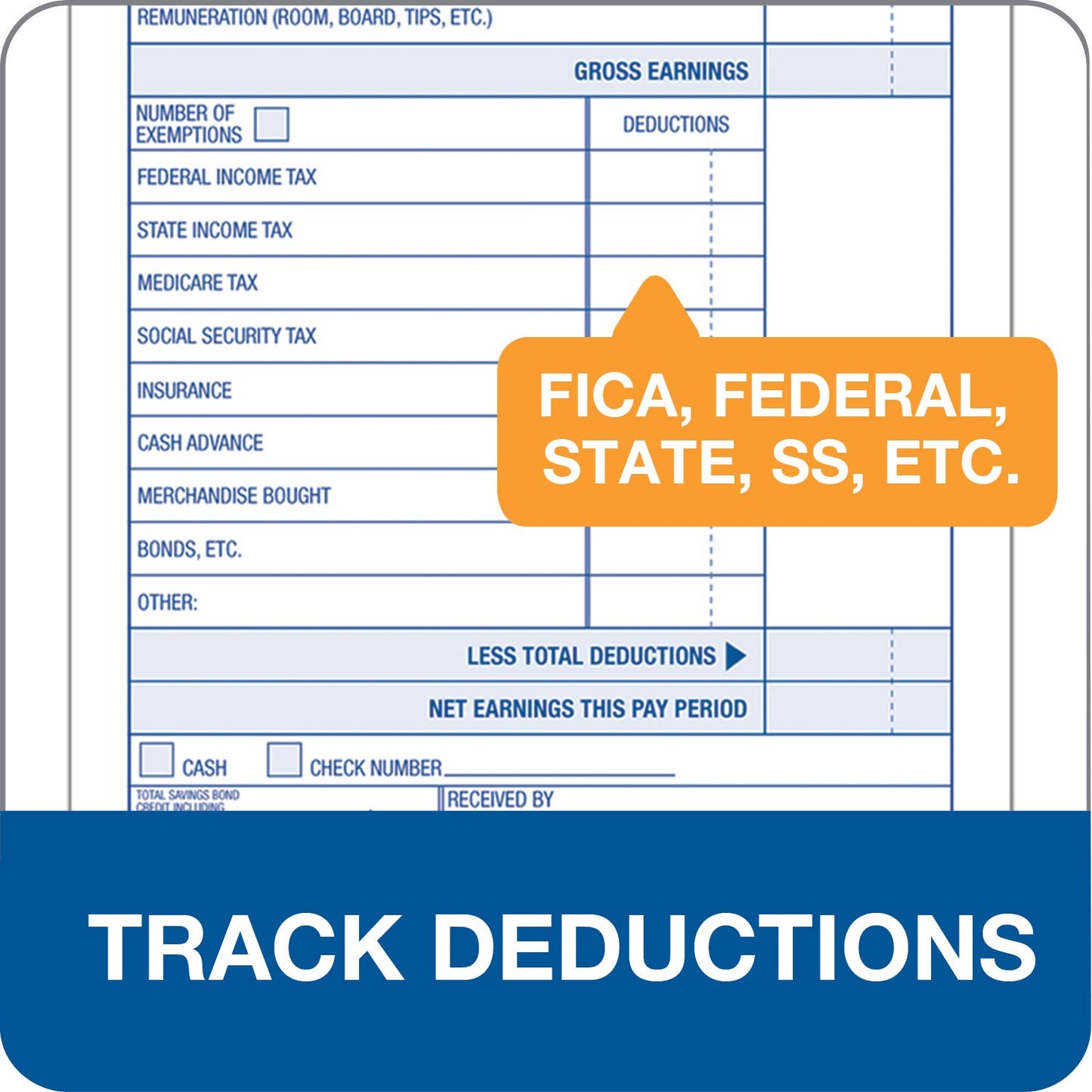 Adams Employee Payroll Record Book, 4.19 x 7.19 Inches, White and Canary, 2-Part, 55 Sets (D4743)