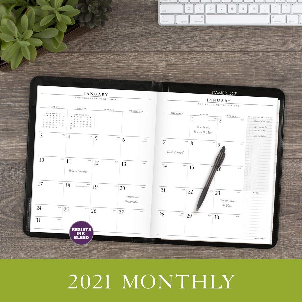 2021 Monthly Padfolio by AT-A-GLANCE, 9" x 11", Large, Executive, Black (702900521)