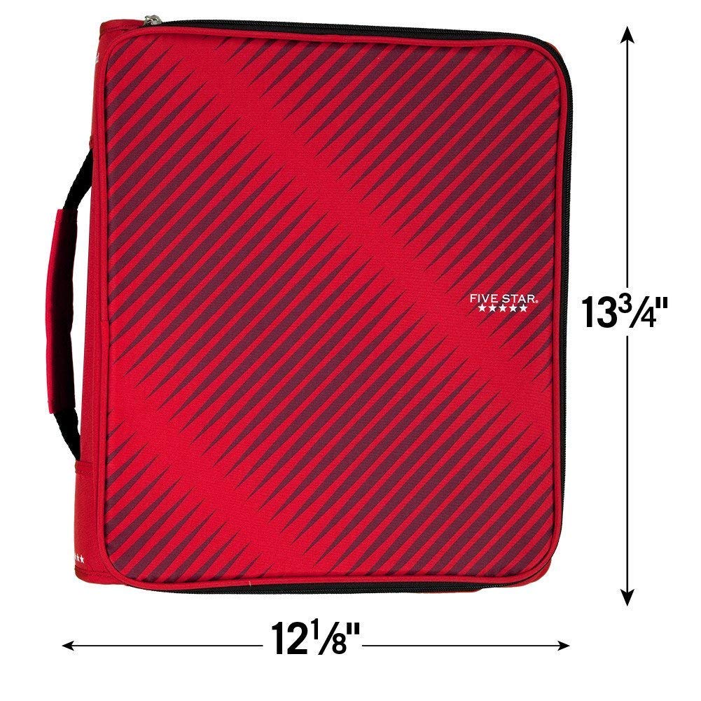 Five Star 2 Inch Zipper Binder, 3 Ring Binder, 6-Pocket Expanding File, Durable, Red (72184)