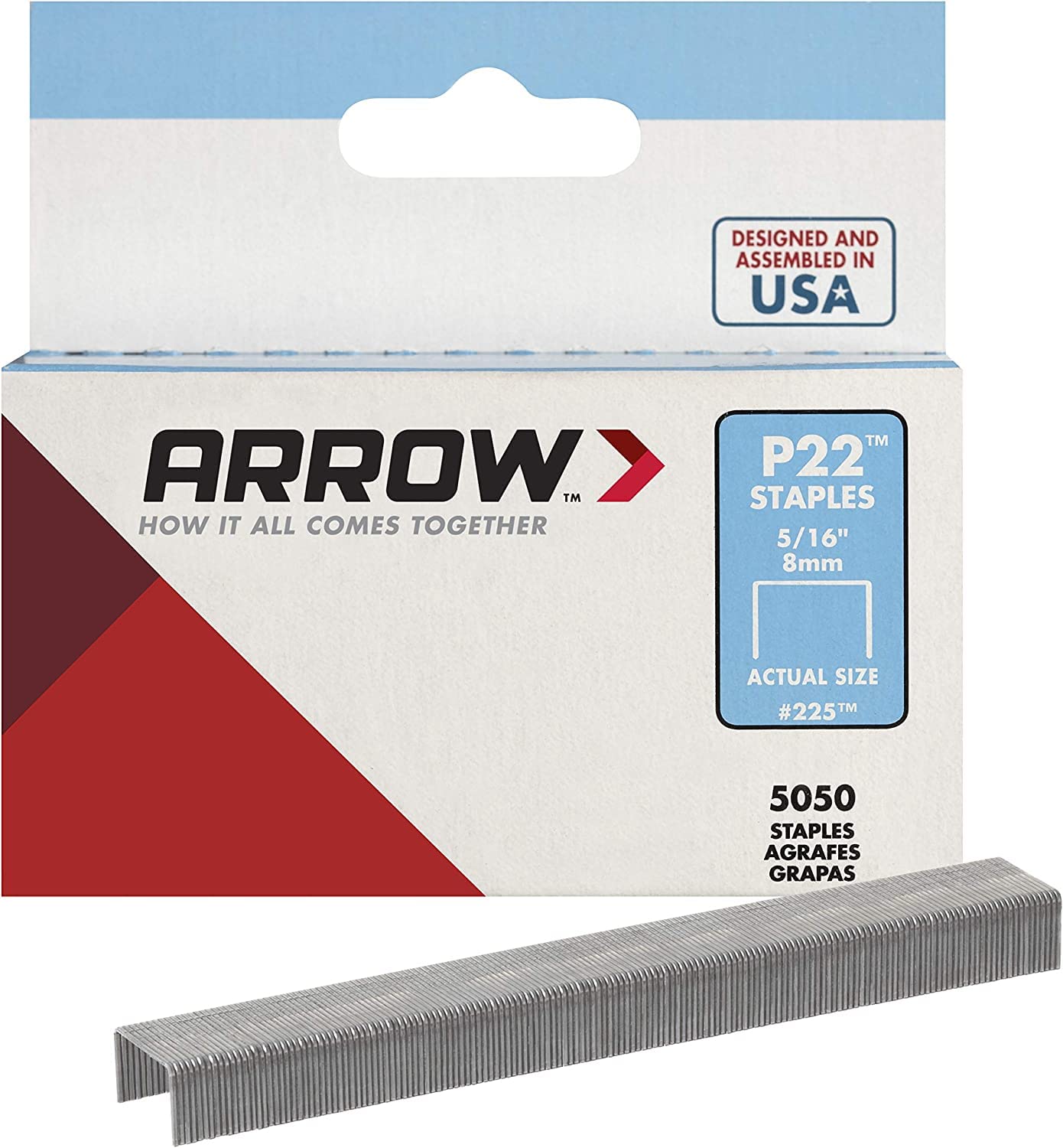 Arrow 225 Heavy Duty P22 Staples for Use with Plier-Type Paper and Bag Staplers in Restaurants, Offices, Classrooms, 5050-Pack, 5/16-Inch Leg Length, 7/16-Inch Crown Width