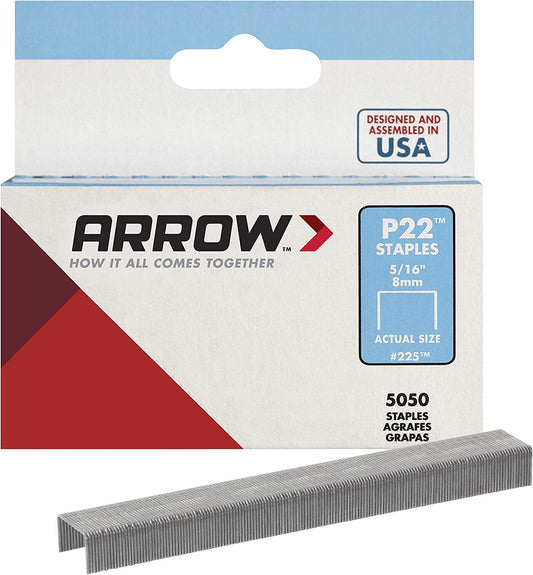 Arrow 225 Heavy Duty P22 Staples for Use with Plier-Type Paper and Bag Staplers in Restaurants, Offices, Classrooms, 5050-Pack, 5/16-Inch Leg Length, 7/16-Inch Crown Width