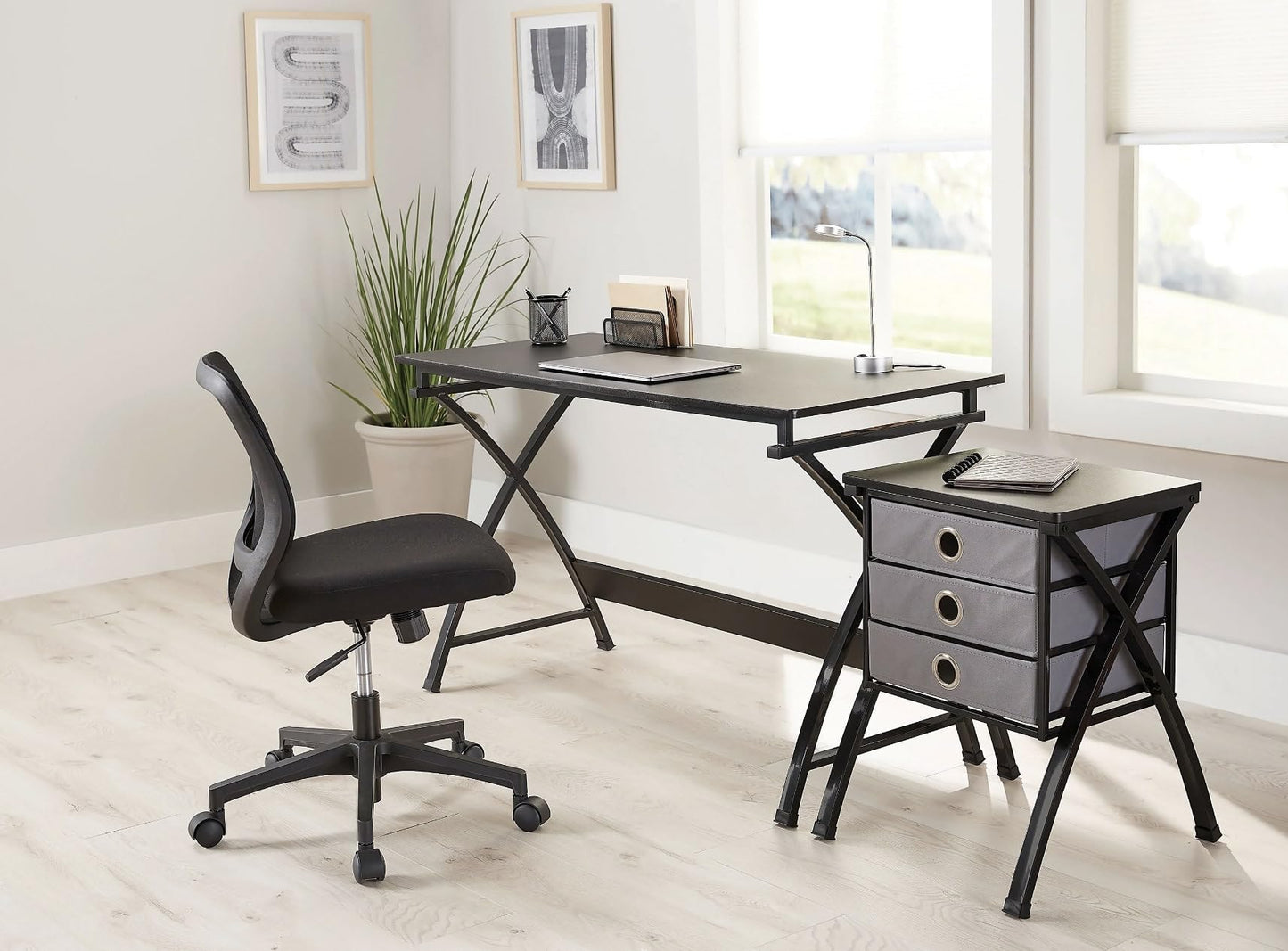 Realspace� X-Cross 48"W Computer Desk With File Cabinet, Black