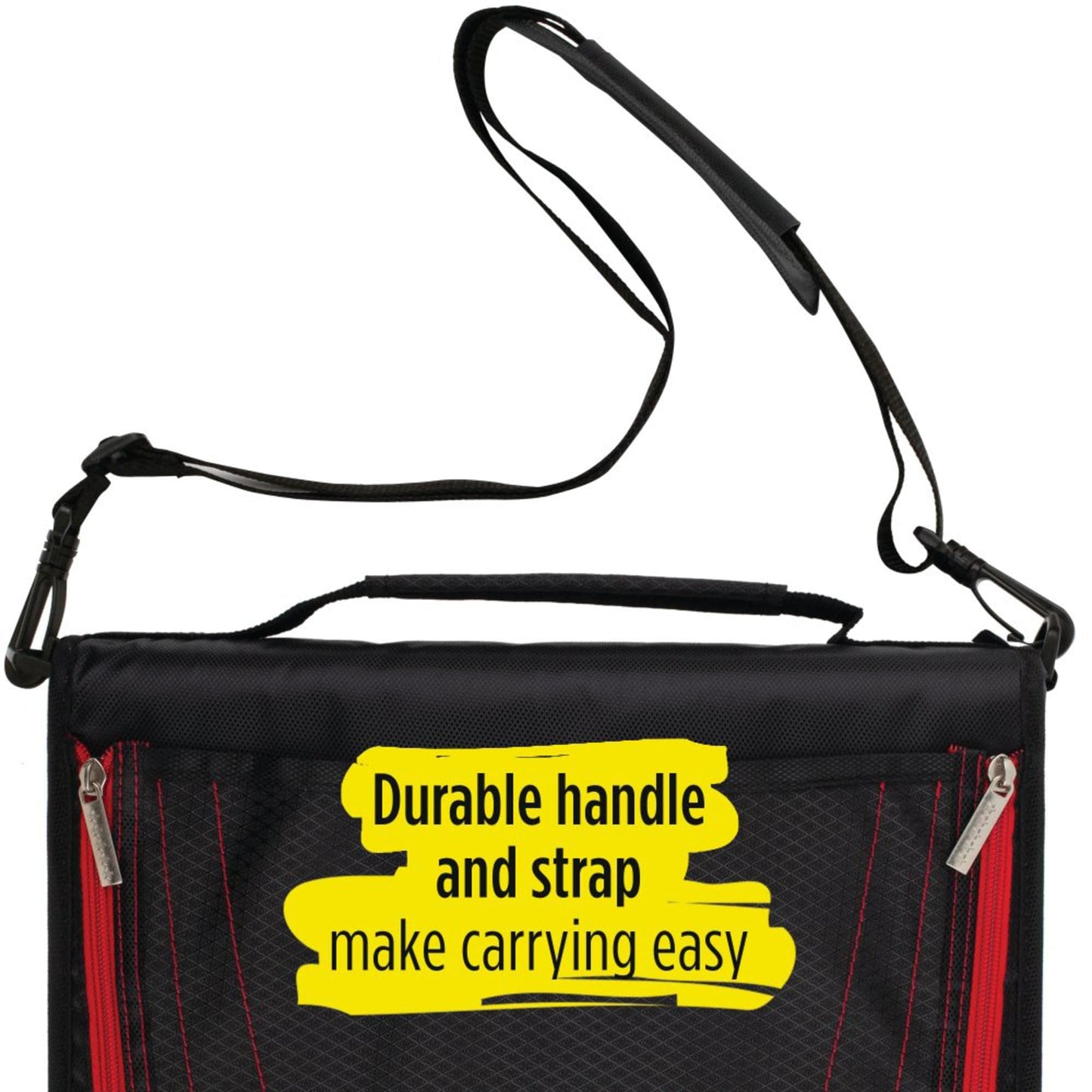 Five Star® Zipper 3-Ring Binder With Pencil Pouch, 2" Round Rings, Black/Red