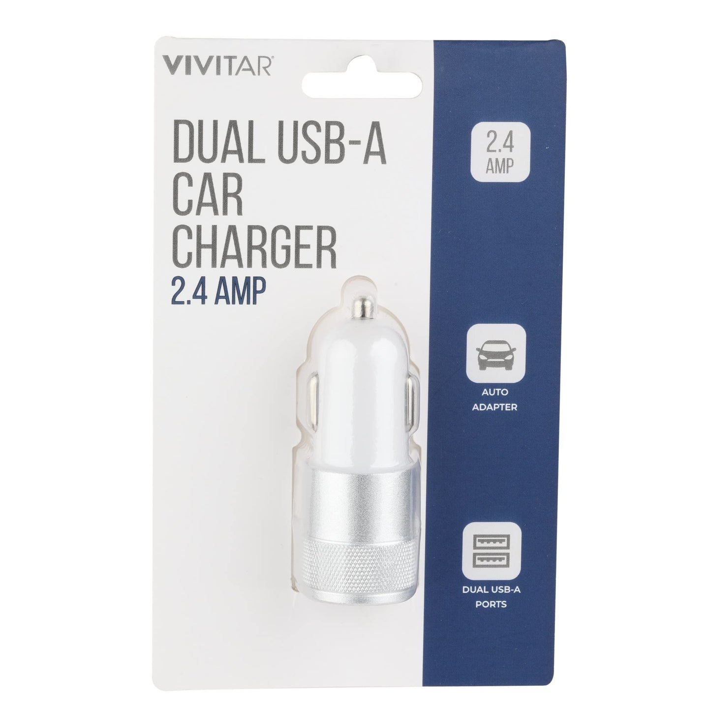 Vivitar Dual USB-A Car Charger, White, NIL6001-WHT-STK-24