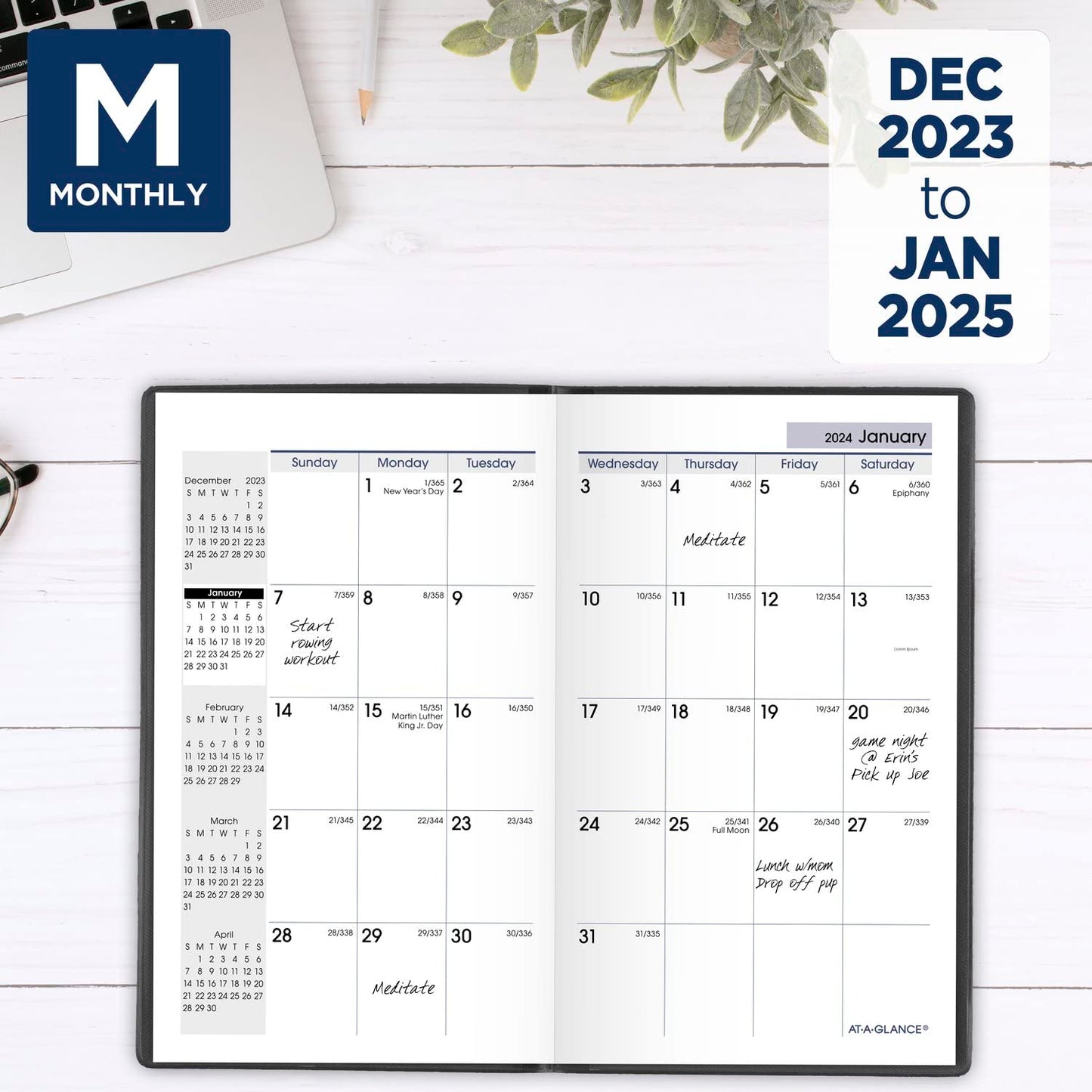 AT-A-GLANCE 2024 Monthly Planner, DayMinder, 3-1/2" x 6", Pocket Size, Black (SK530024)