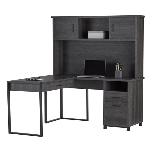 Realspace� DeJori 59" W L-Shape Corner Desk with Hutch, Charcoal