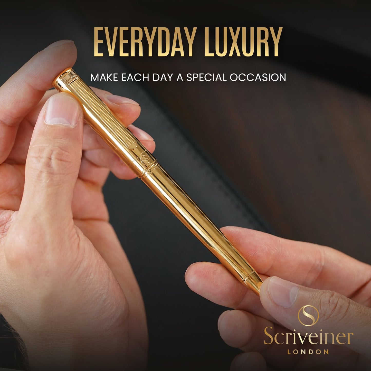 Scriveiner Gold Ballpoint Pen - Stunning Luxury Pen with 24K Gold Finish, Schmidt Black Refill, Best Ball Pen Gift Set for Men & Women, Professional Executive Office, Nice Fancy Designer Pens