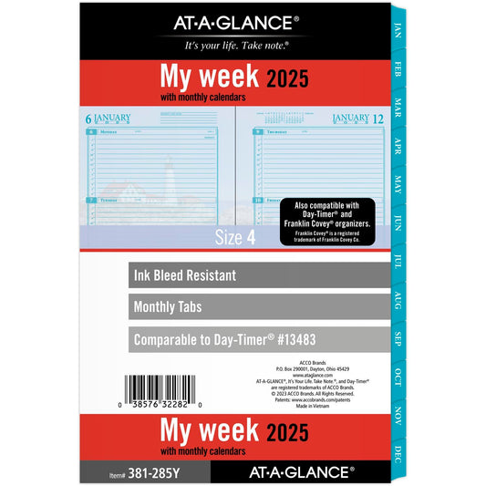 AT-A-GLANCE 2025 Planner Refill, Weekly & Monthly, 5-1/2" x 8-1/2", Desk Size, Loose-Leaf, Seascapes (381-285Y-25)