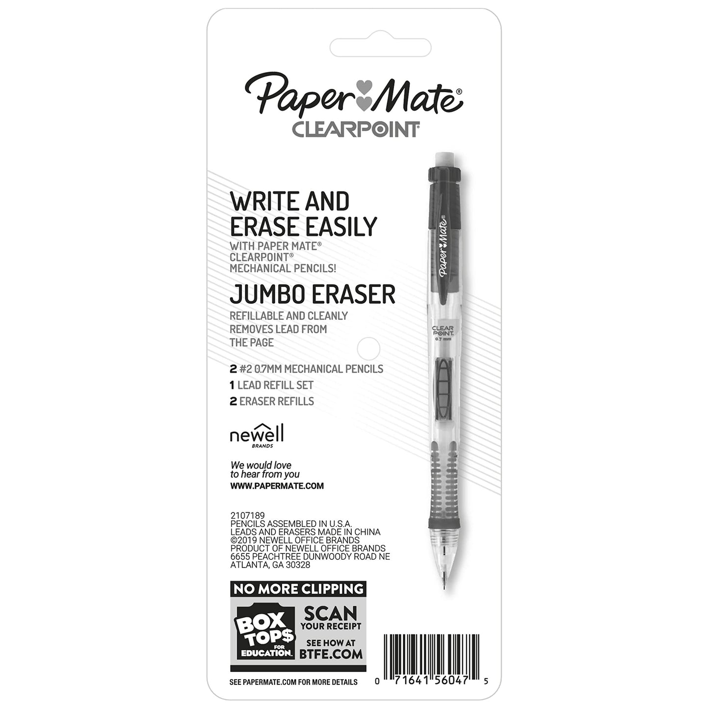 Paper Mate Clearpoint Mechanical Pencils, HB 2 Lead (0.7mm), Assorted Barrel Colors, 2 Pencils, 1 Lead Refill Set, 2 Erasers