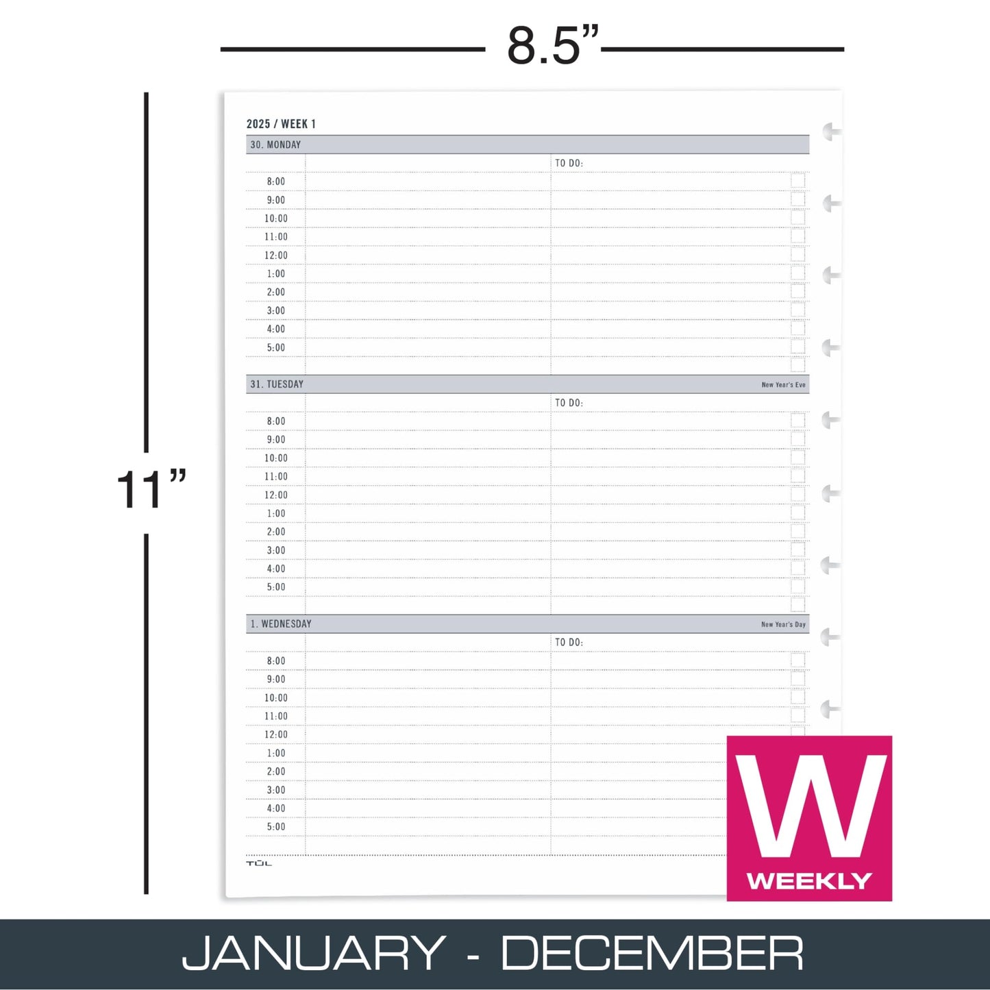 2025 TUL® Discbound Weekly Planner Refill Pages, Letter Size, January To December