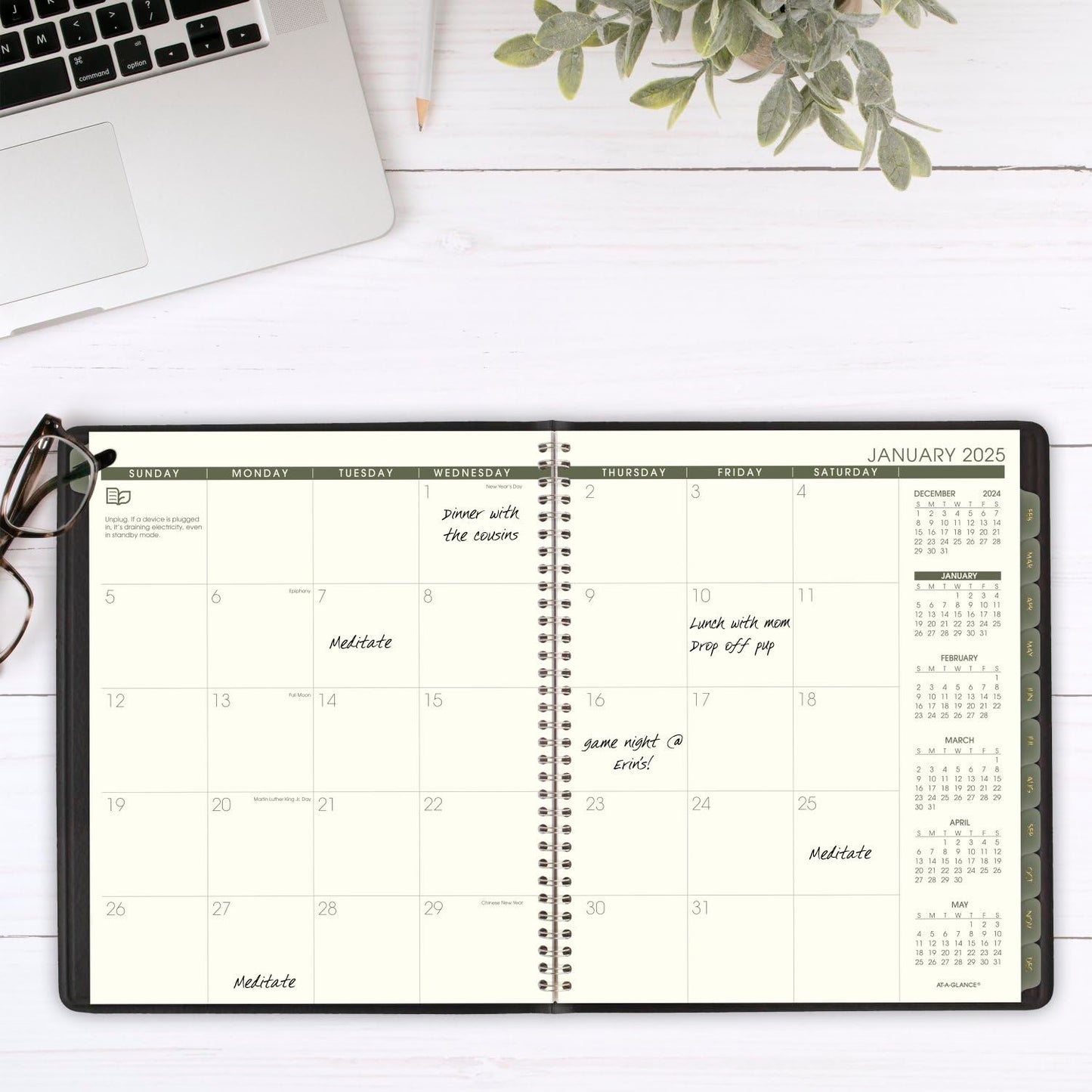 AT-A-GLANCE 2025 Planner, Monthly, 9" x 11", Large, Recycled, Black (70260G0525)